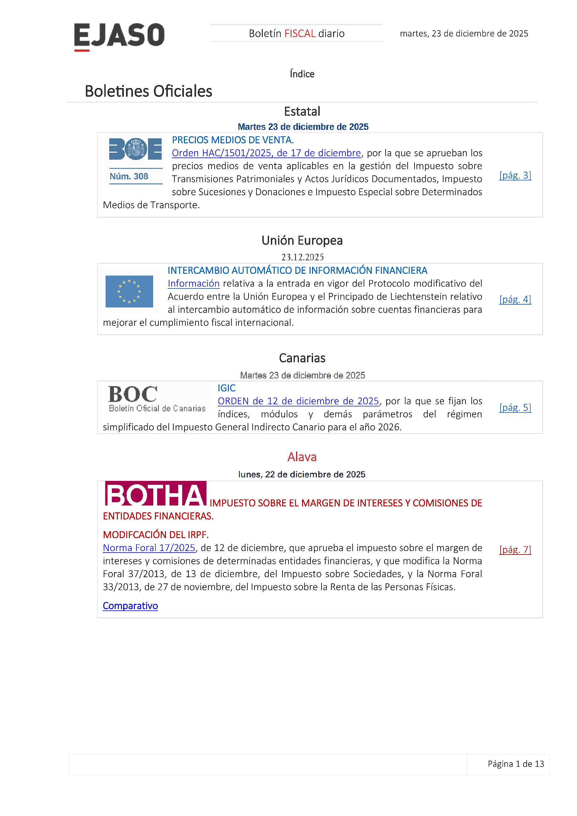 Boletín fiscal 23/12/2025