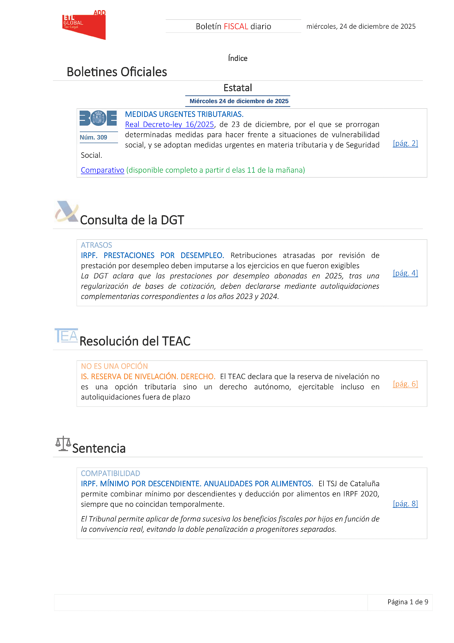 Boletín fiscal 24/12/2025