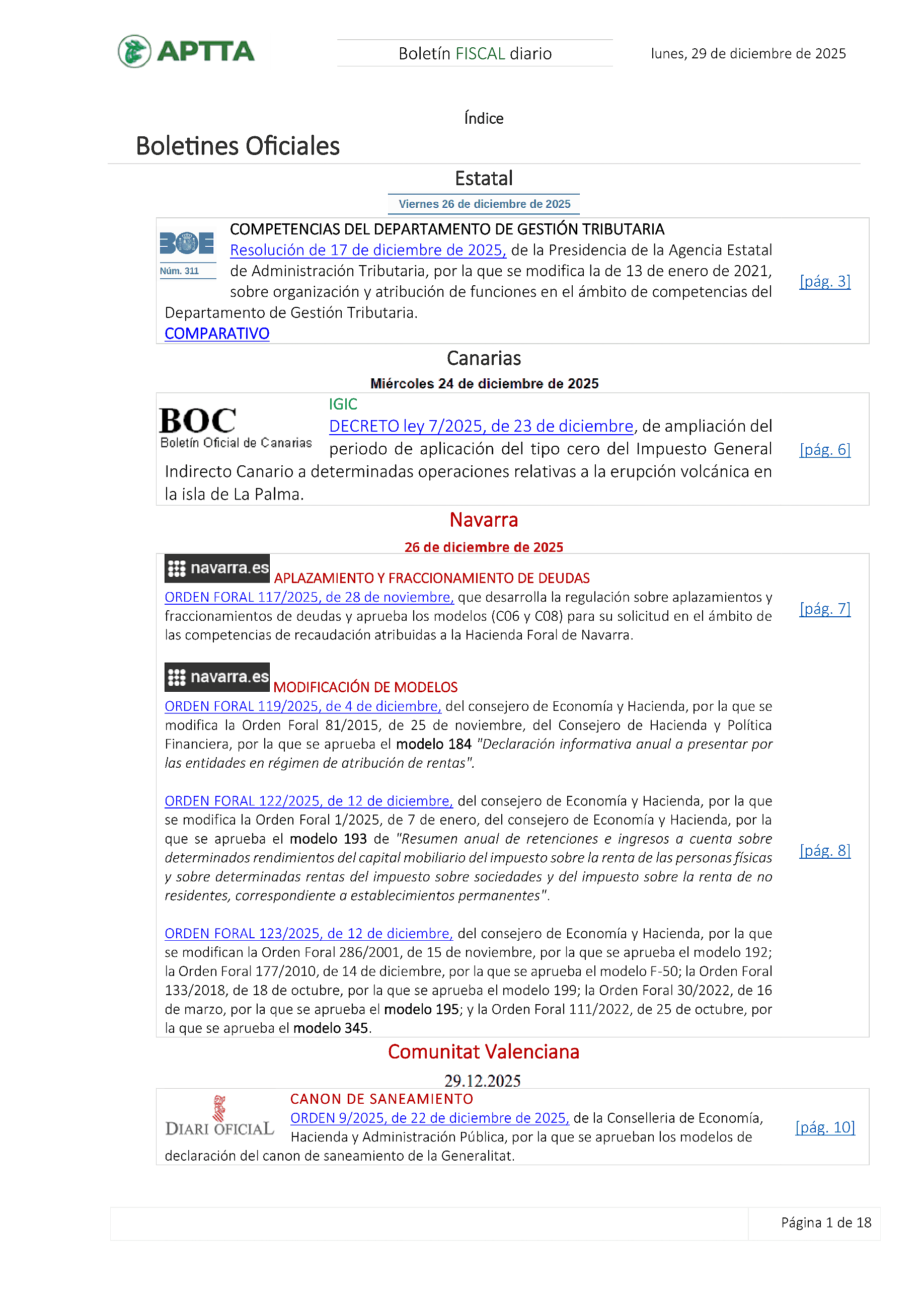 Boletín fiscal 29/12/2025