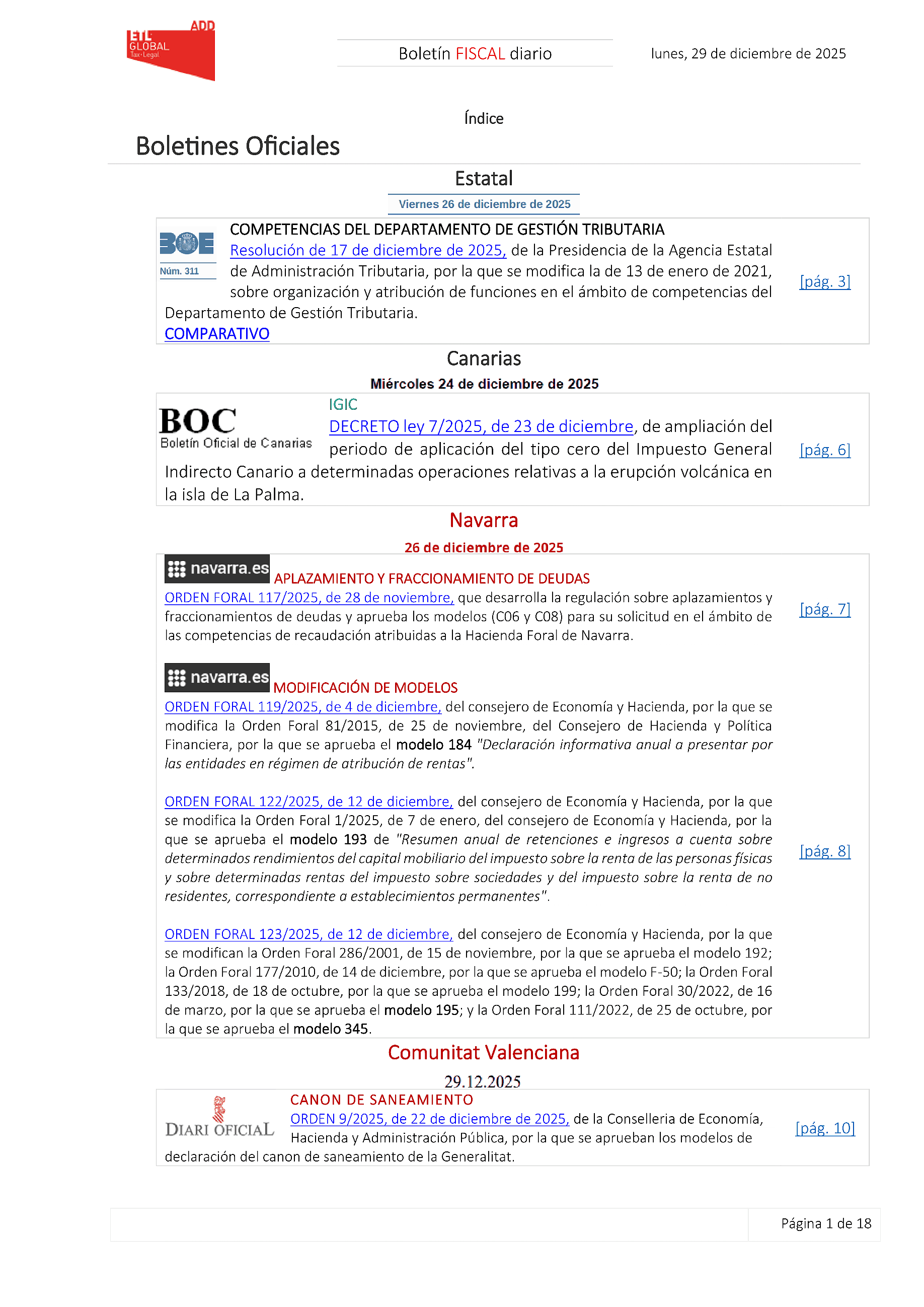 Boletín fiscal 29/12/2025