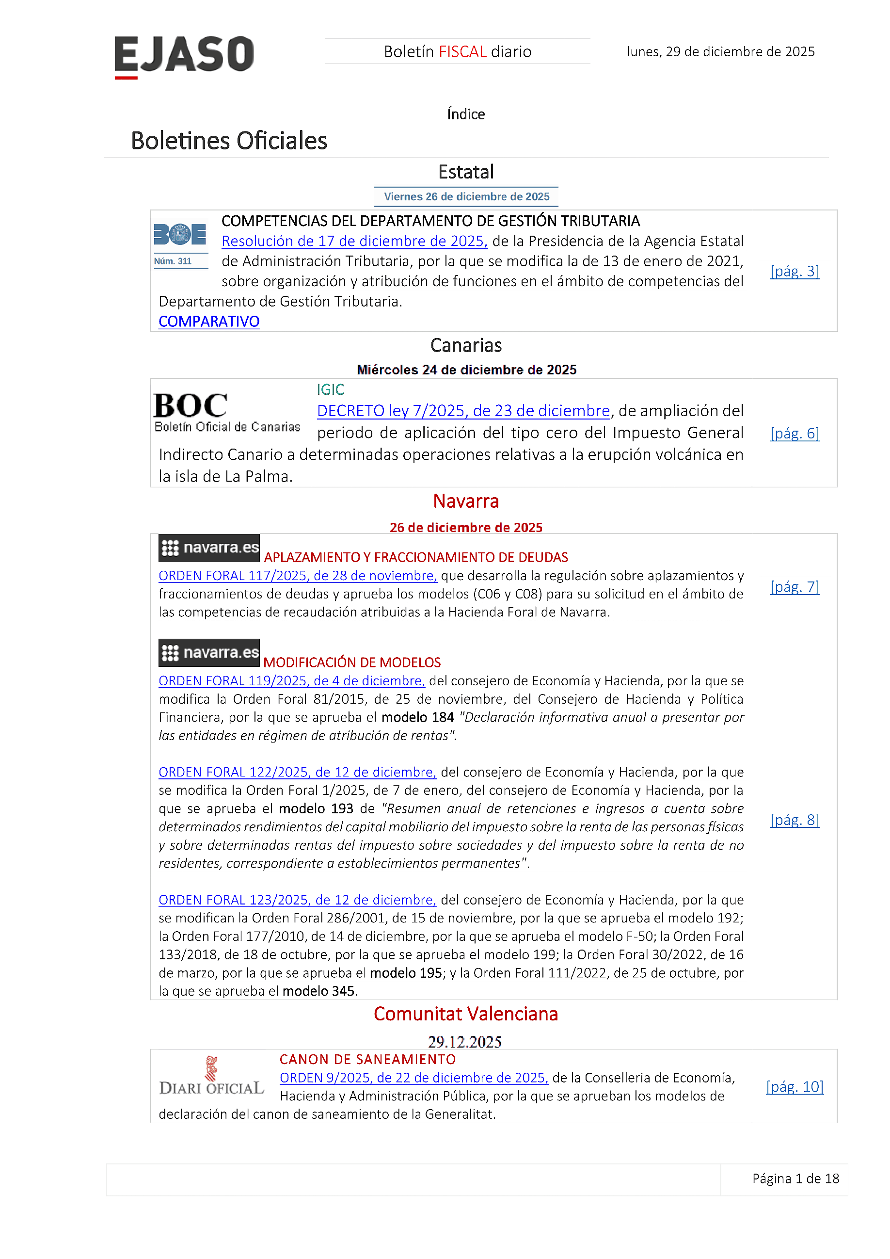 Boletín fiscal 29/12/2025