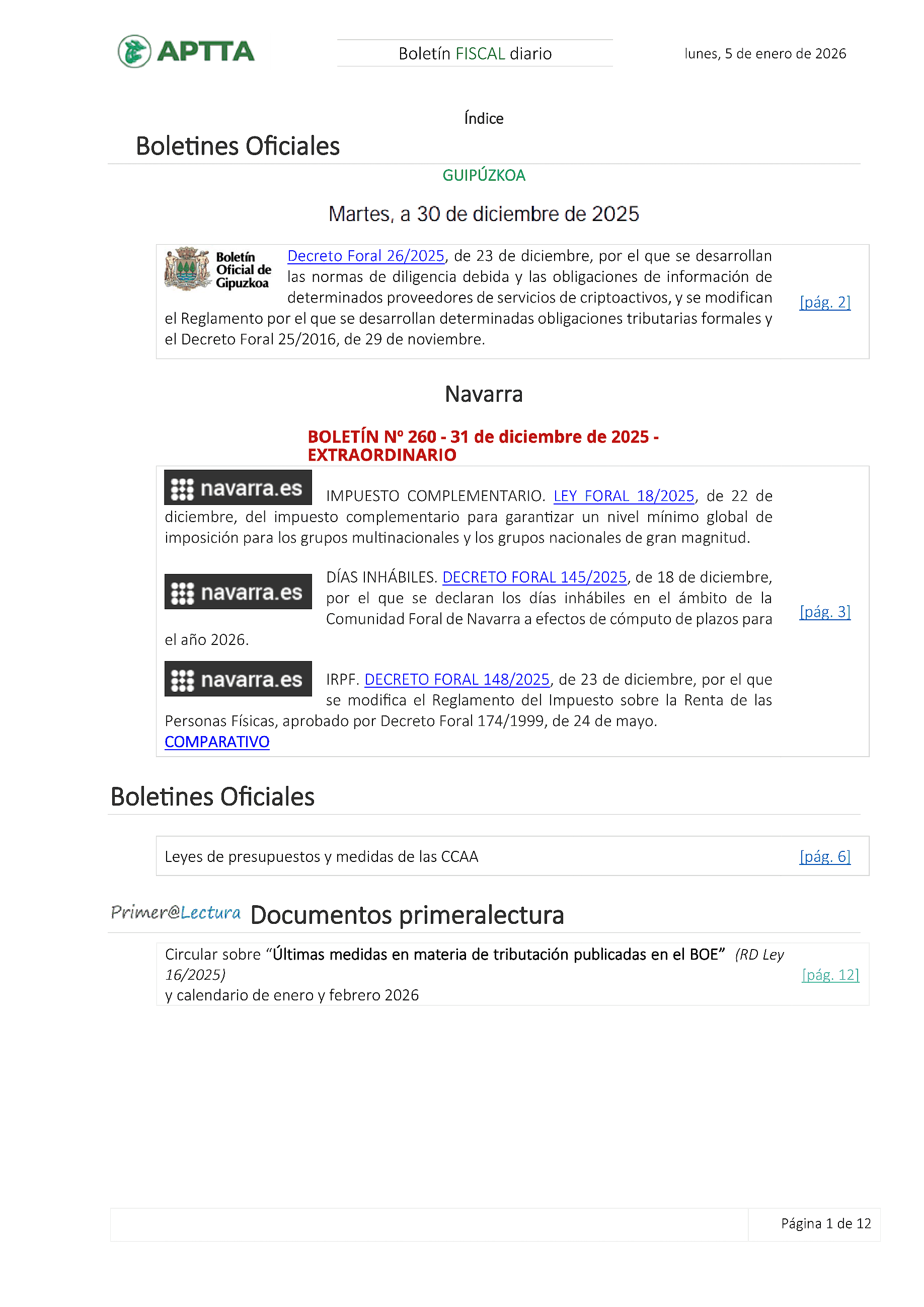 Boletín fiscal 05/01/2026