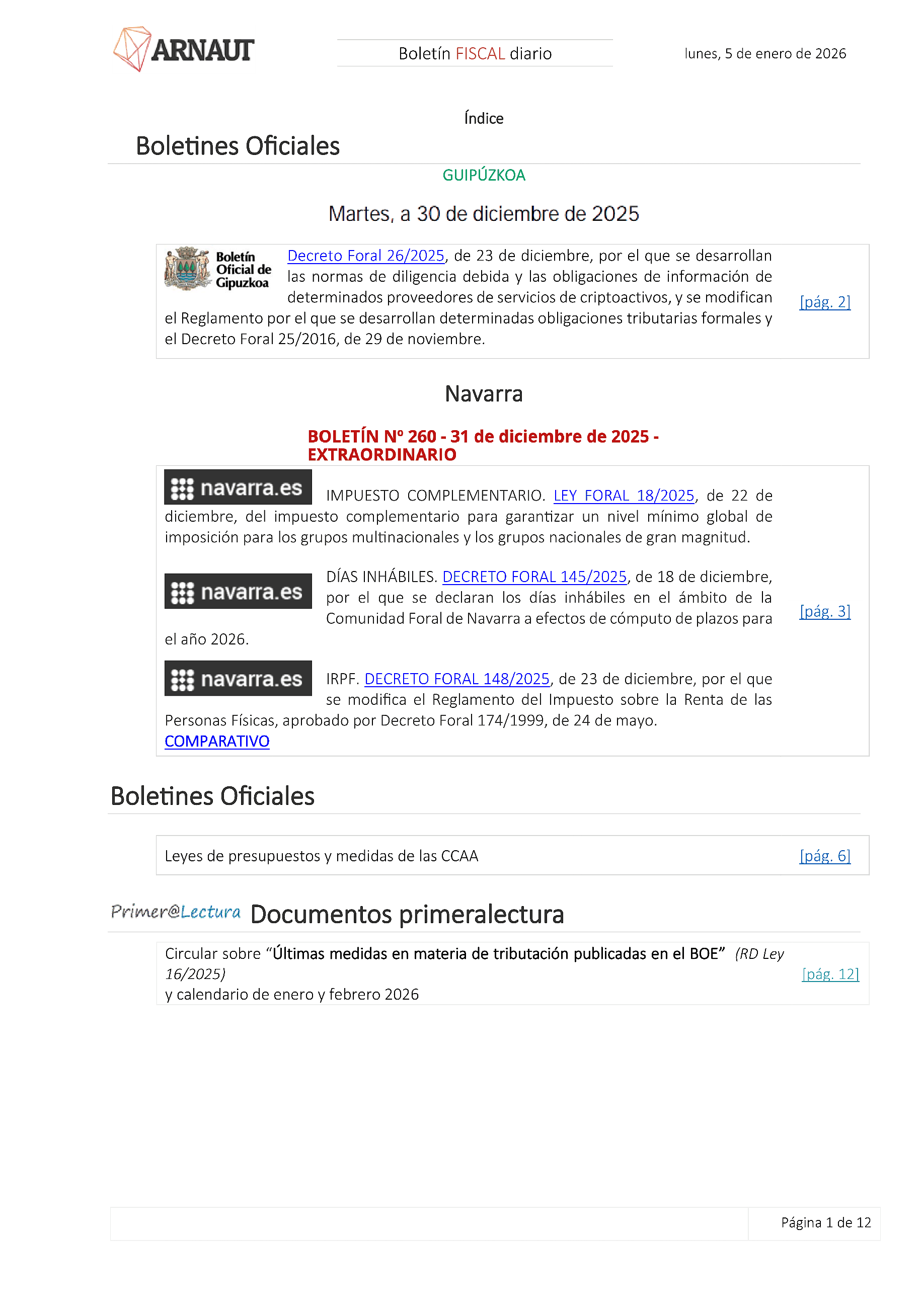 Boletín fiscal 05/01/2026