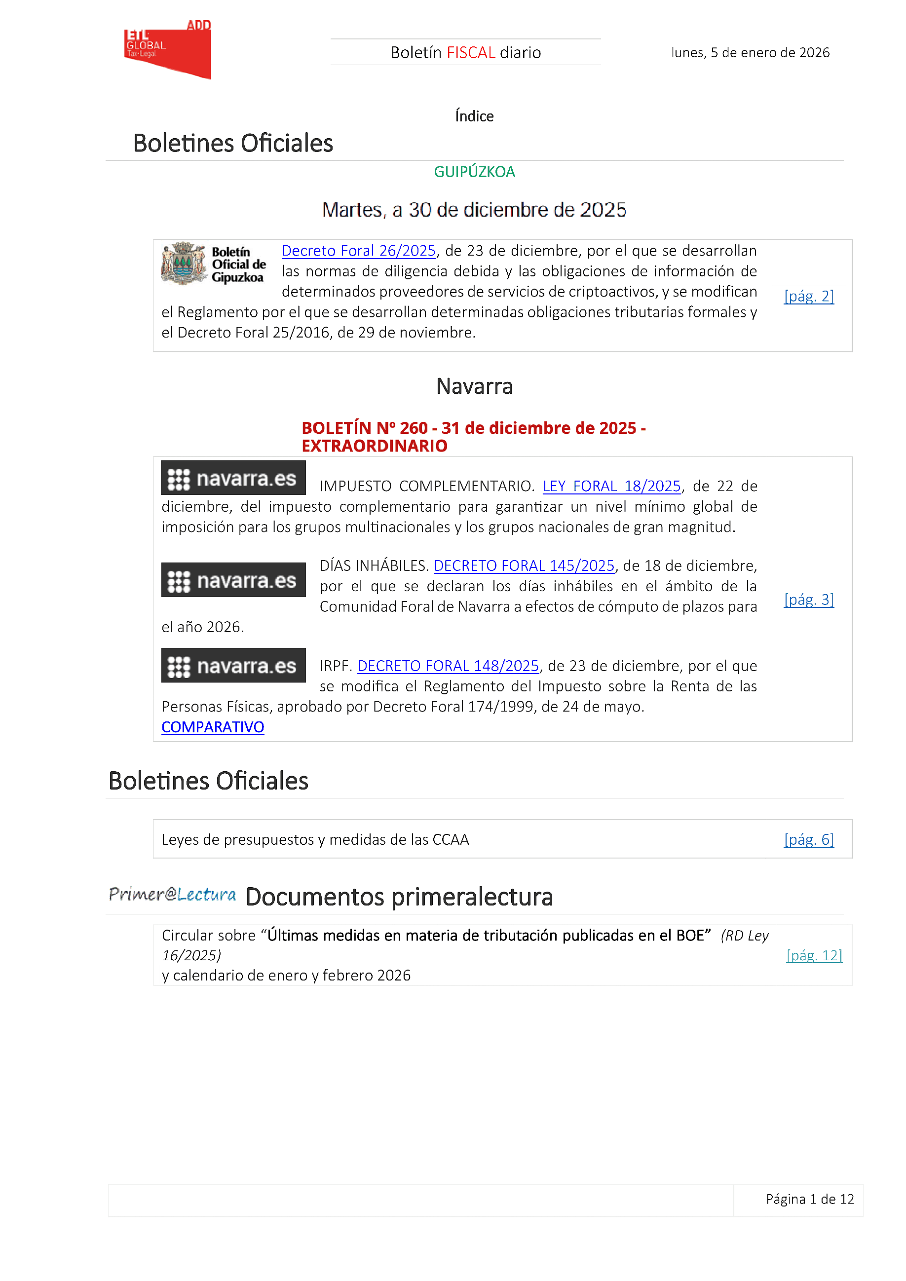 Boletín fiscal 05/01/2026