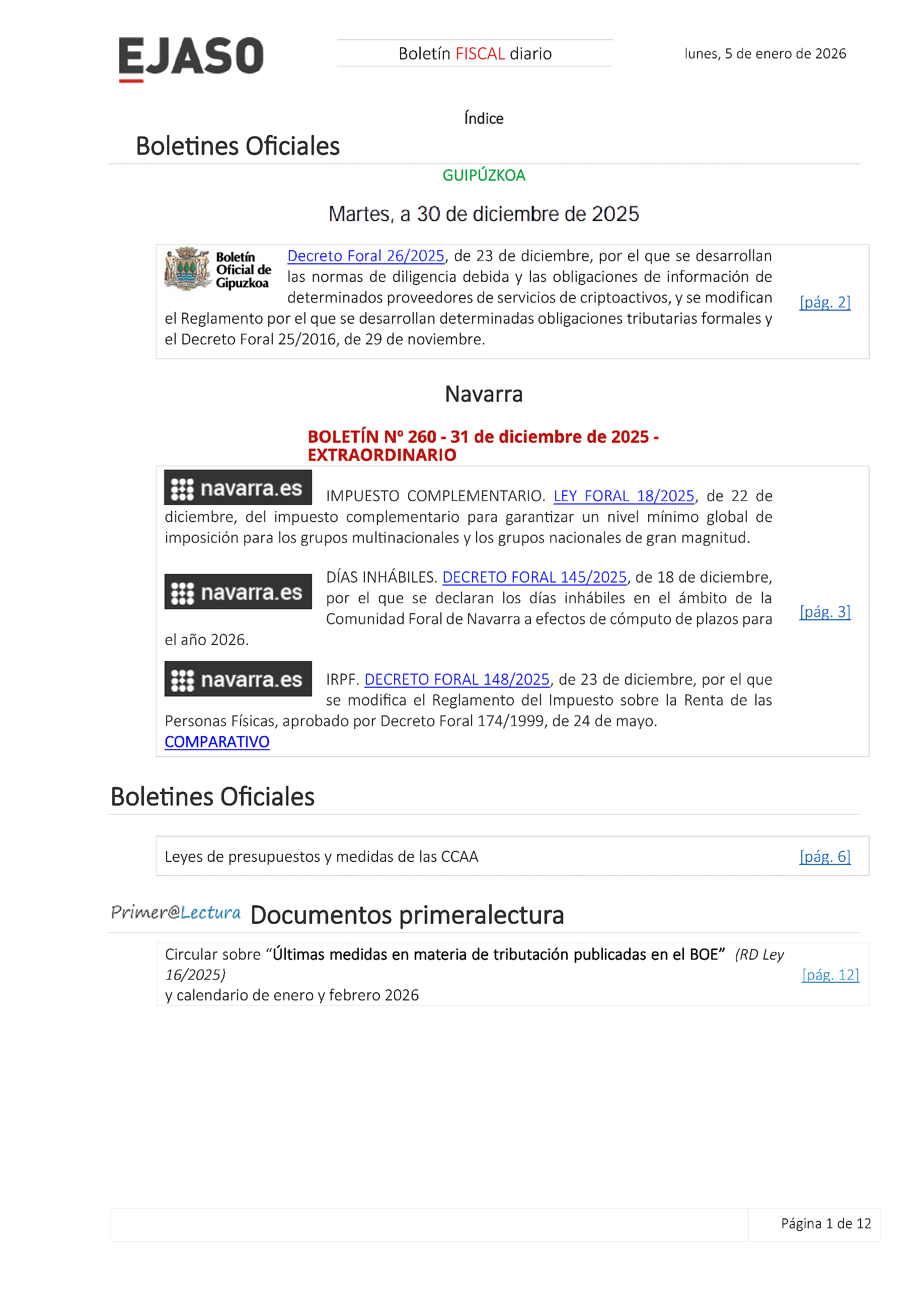 Boletín fiscal 05/01/2026