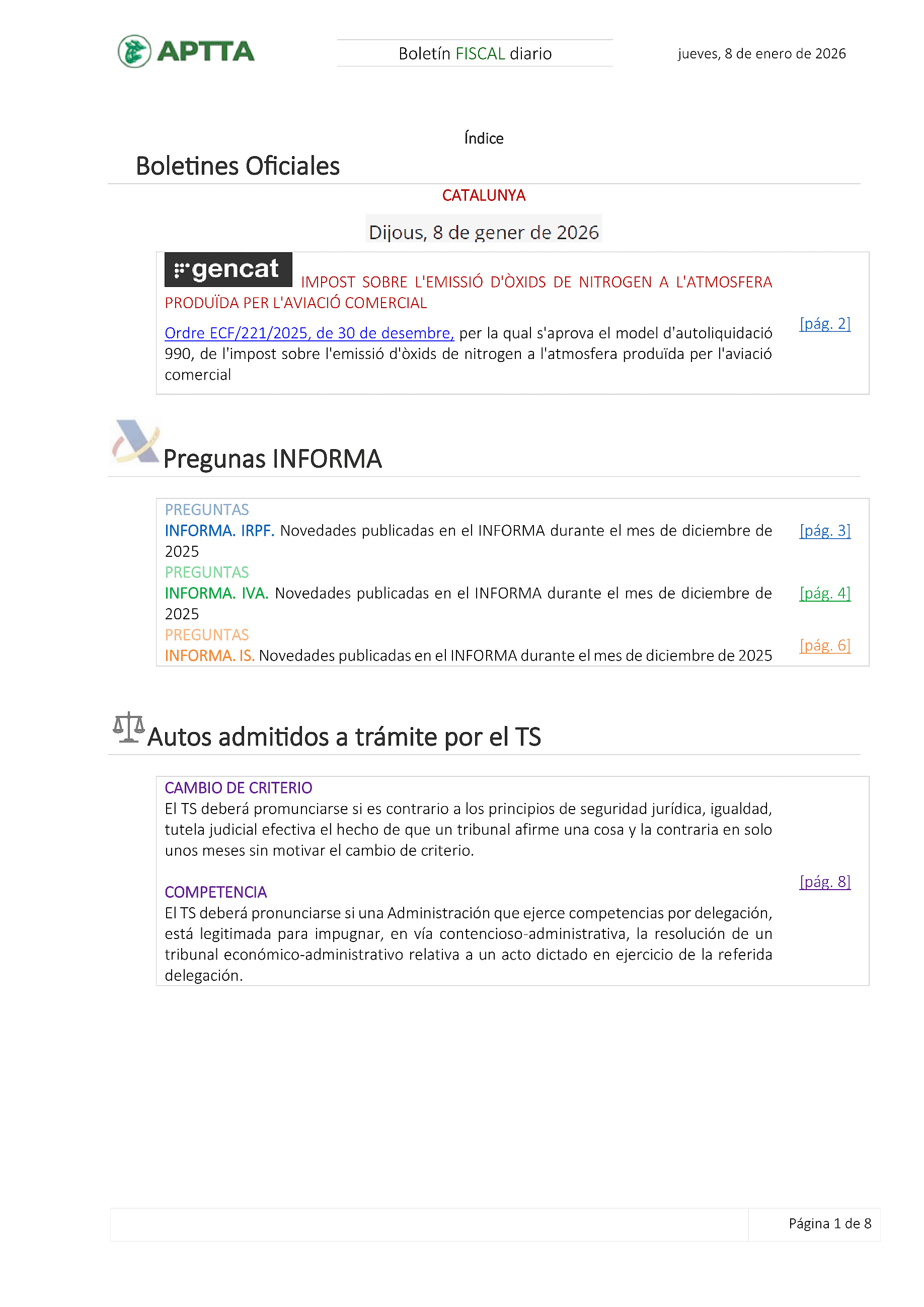 Boletín fiscal 08/01/2026