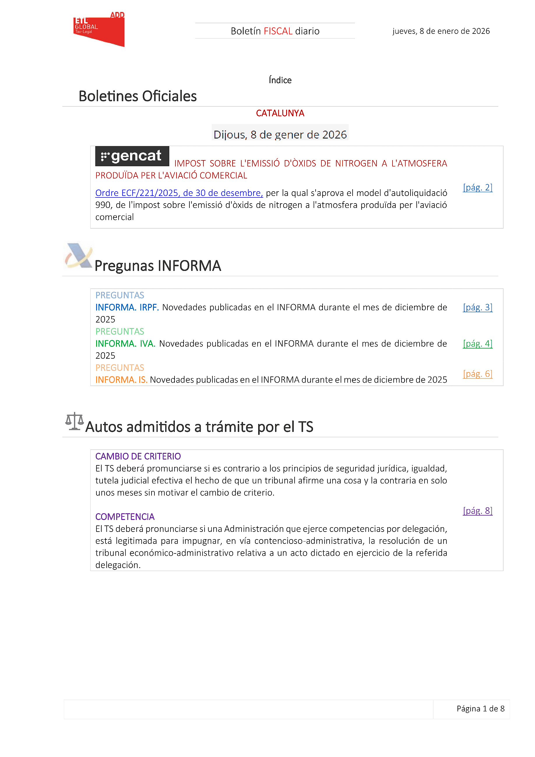 Boletín fiscal 08/01/2026