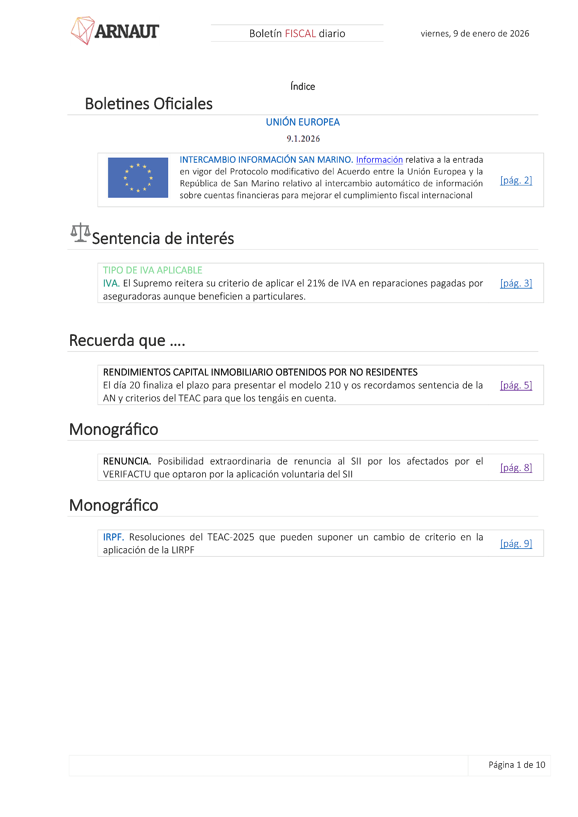 Boletín fiscal 09/01/2026