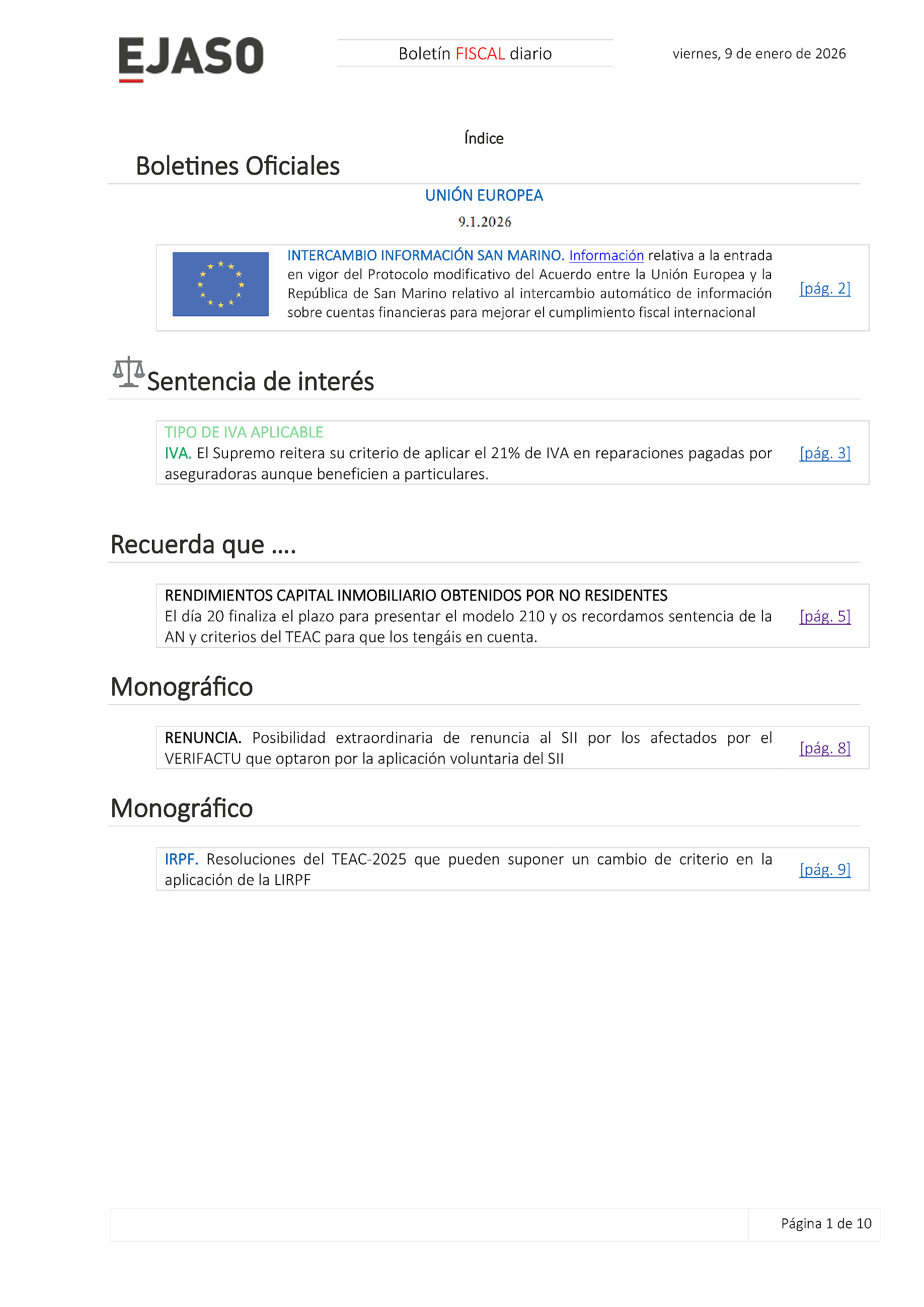 Boletín fiscal 09/01/2026