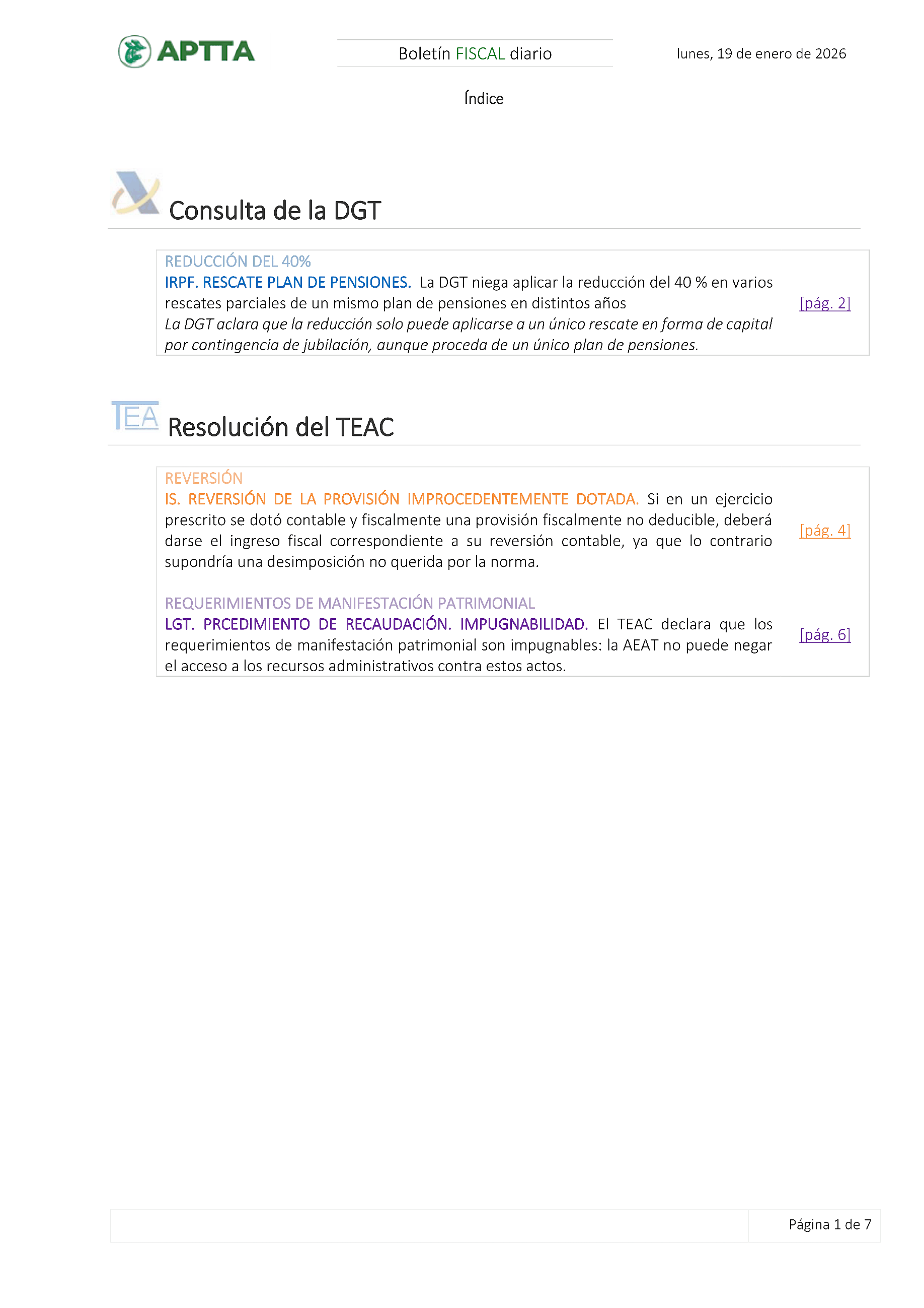 Boletín fiscal 19/01/2026