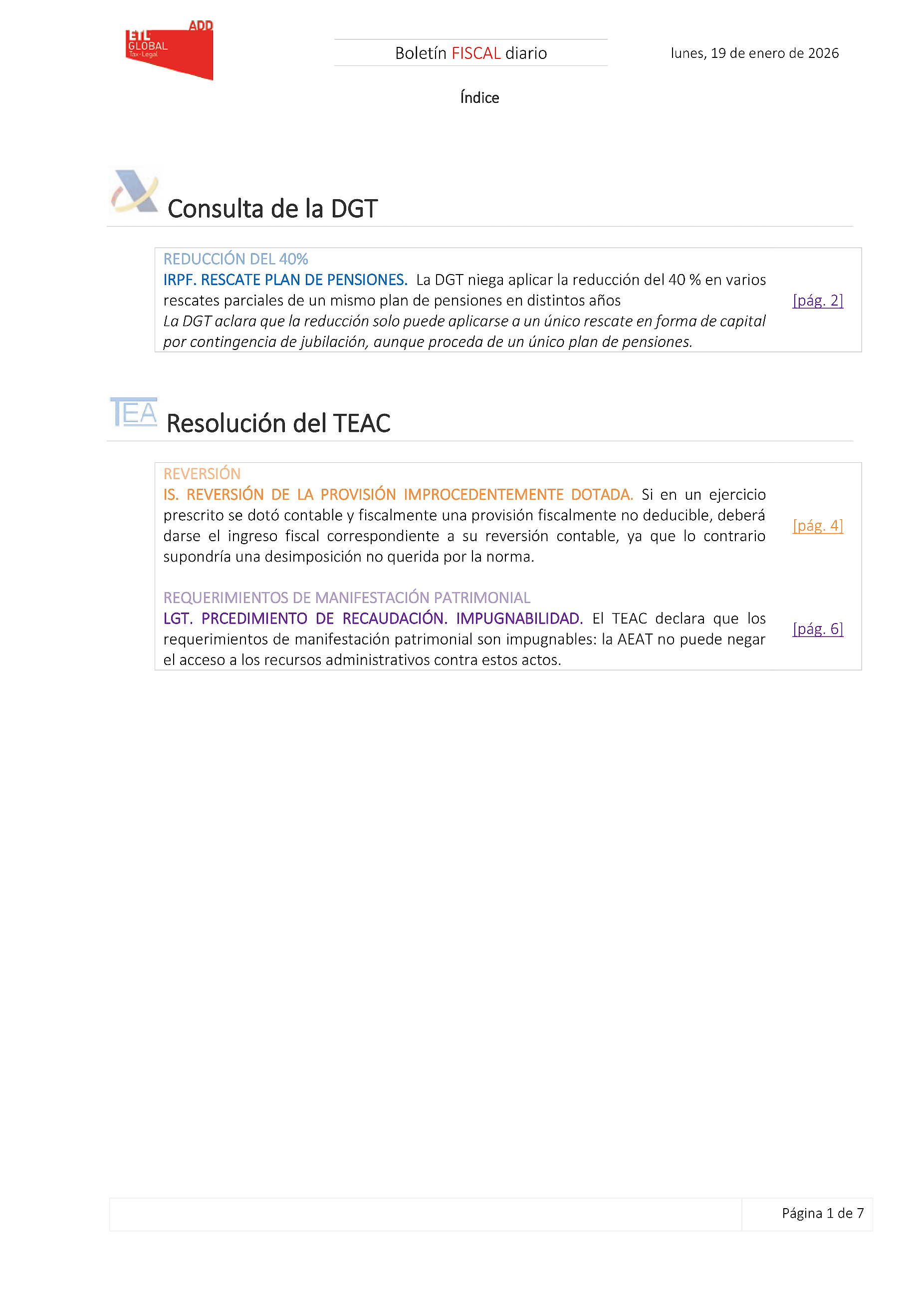 Boletín fiscal 19/01/2026