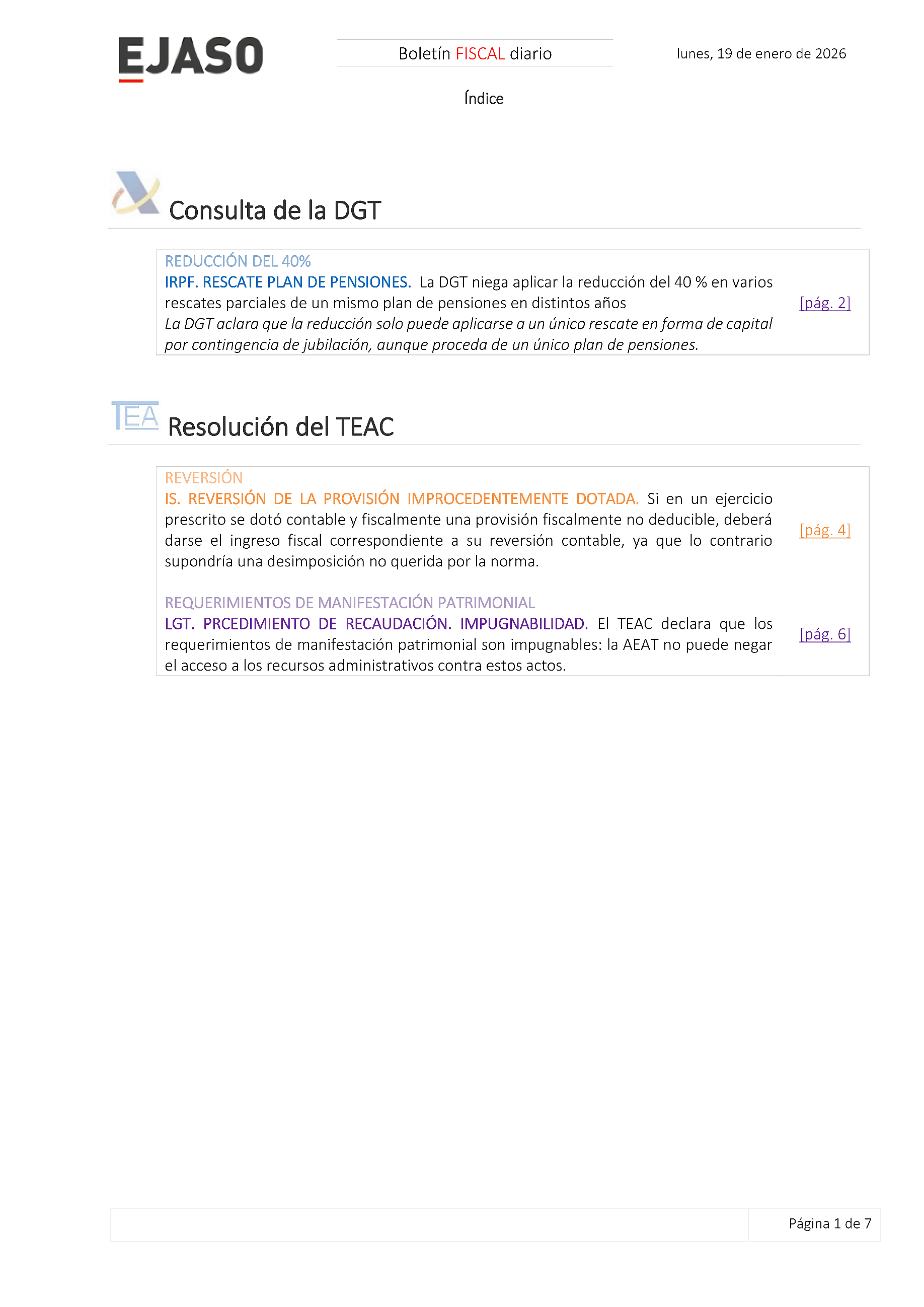 Boletín fiscal 19/01/2026