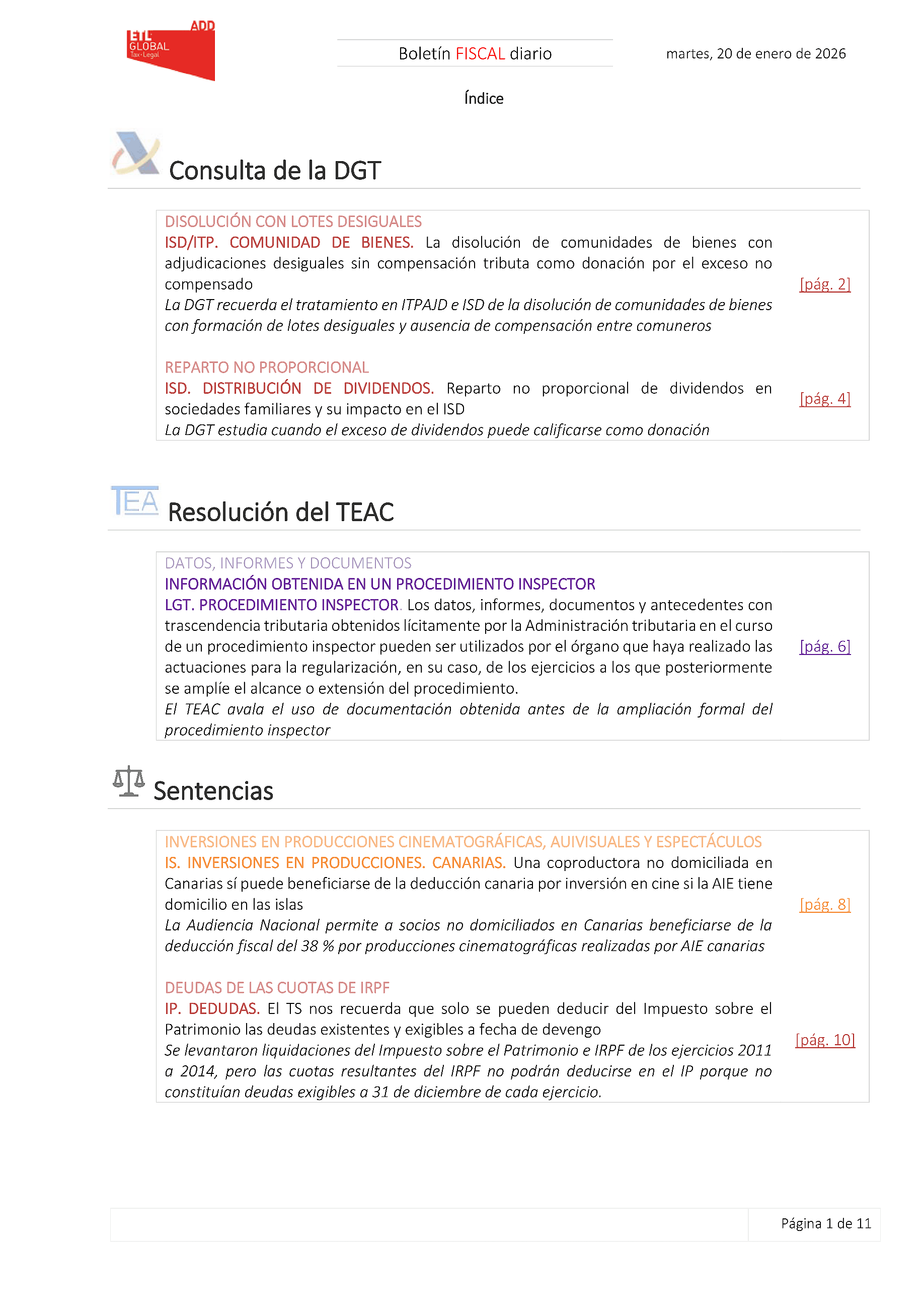 Boletín fiscal 20/01/2026
