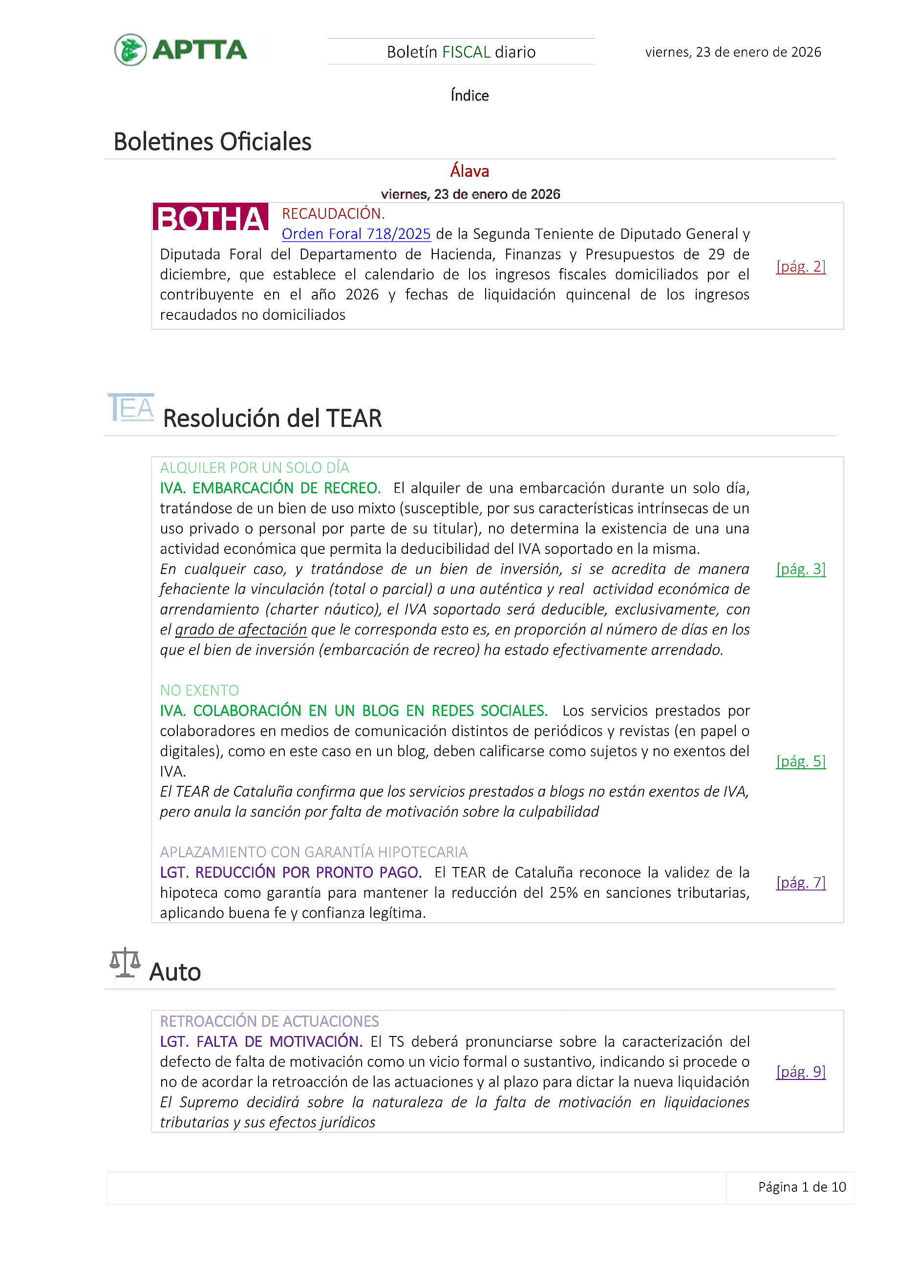 Boletín fiscal 23/01/2026
