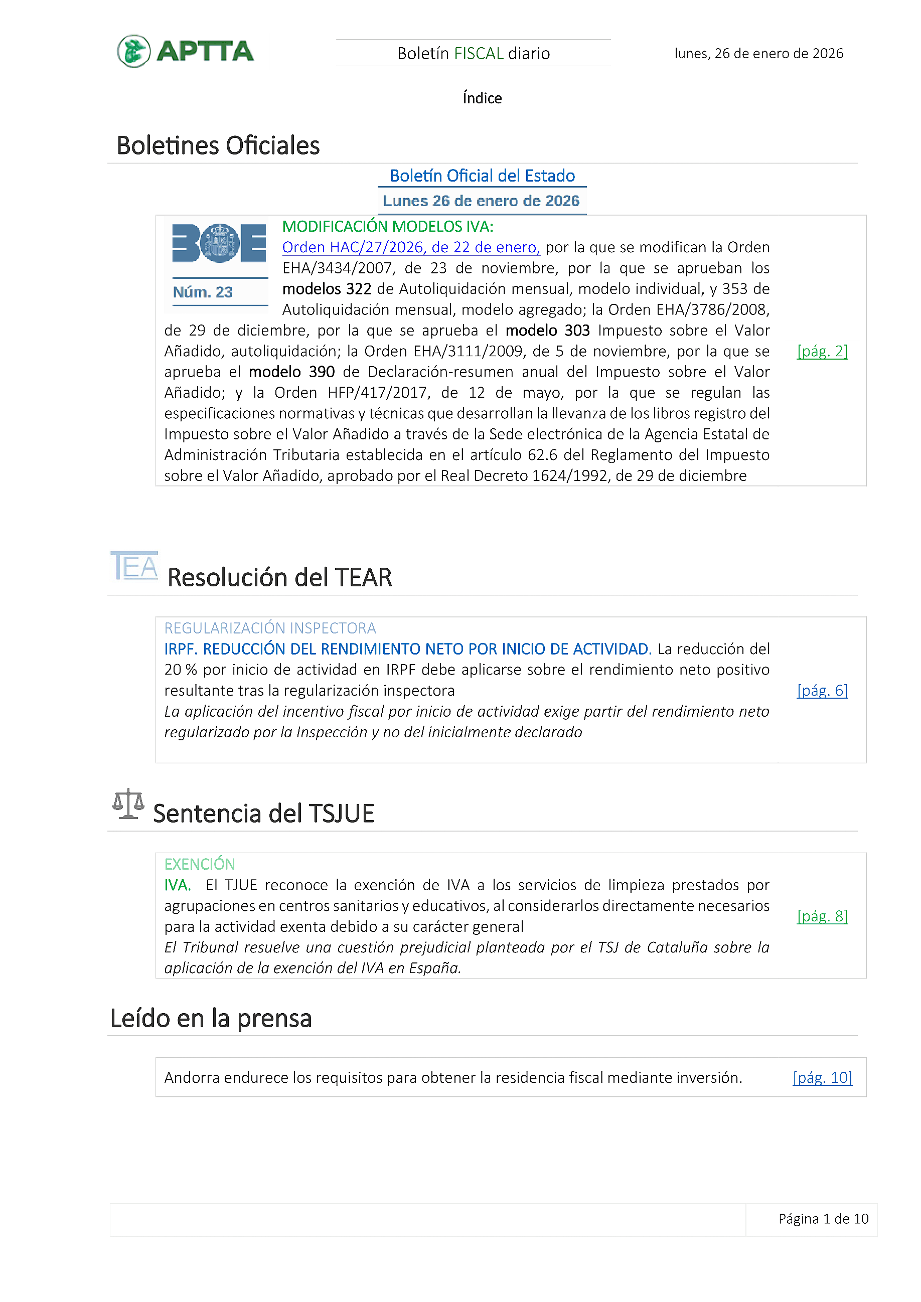 Boletín fiscal 26/01/2026