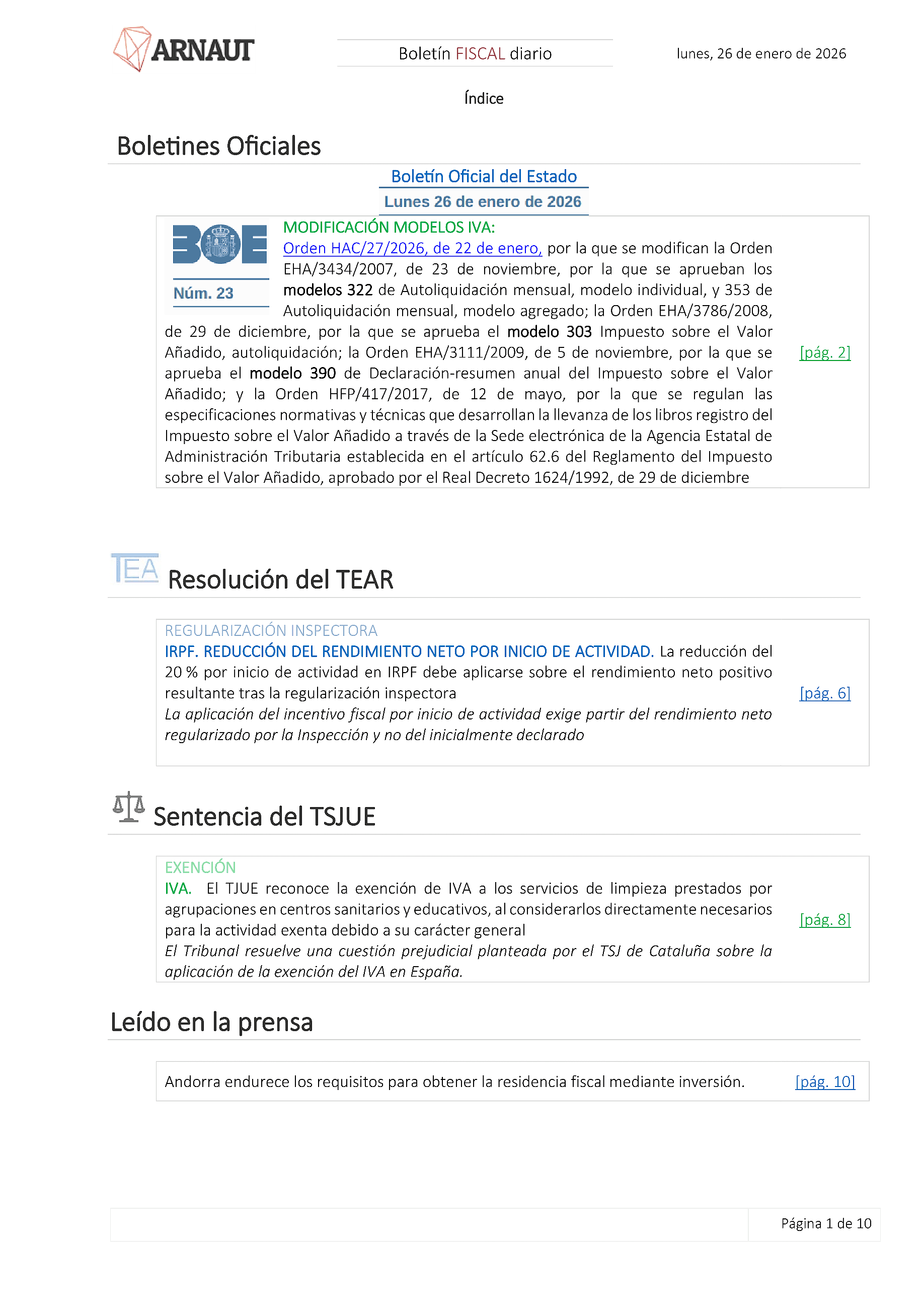 Boletín fiscal 26/01/2026