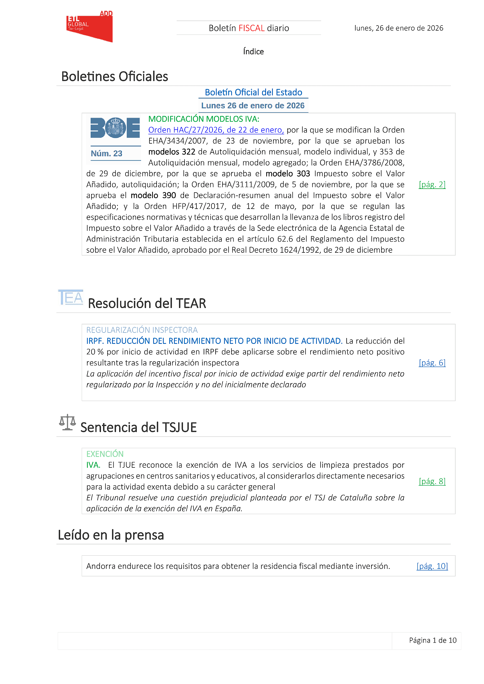 Boletín fiscal 26/01/2026