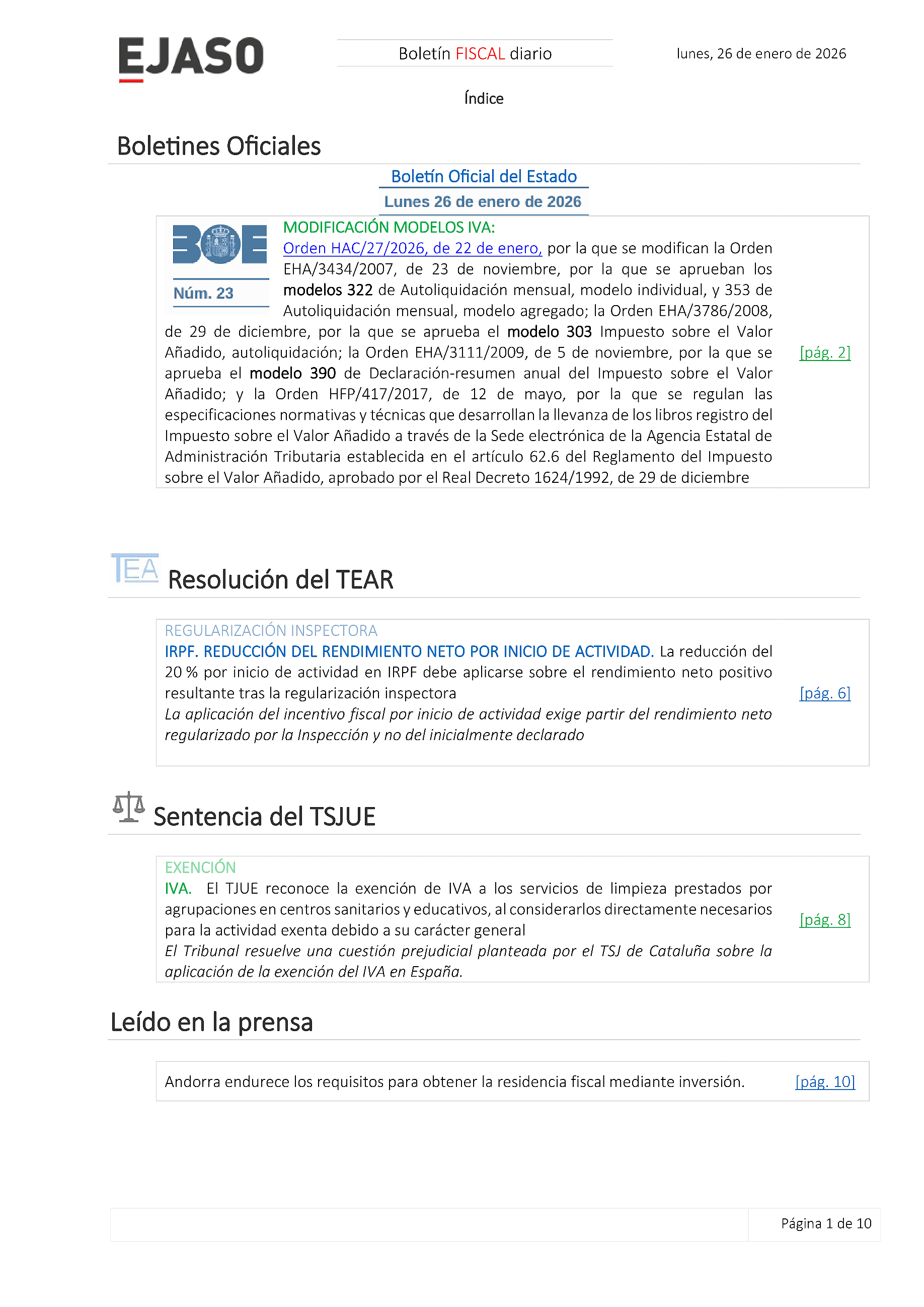 Boletín fiscal 26/01/2026