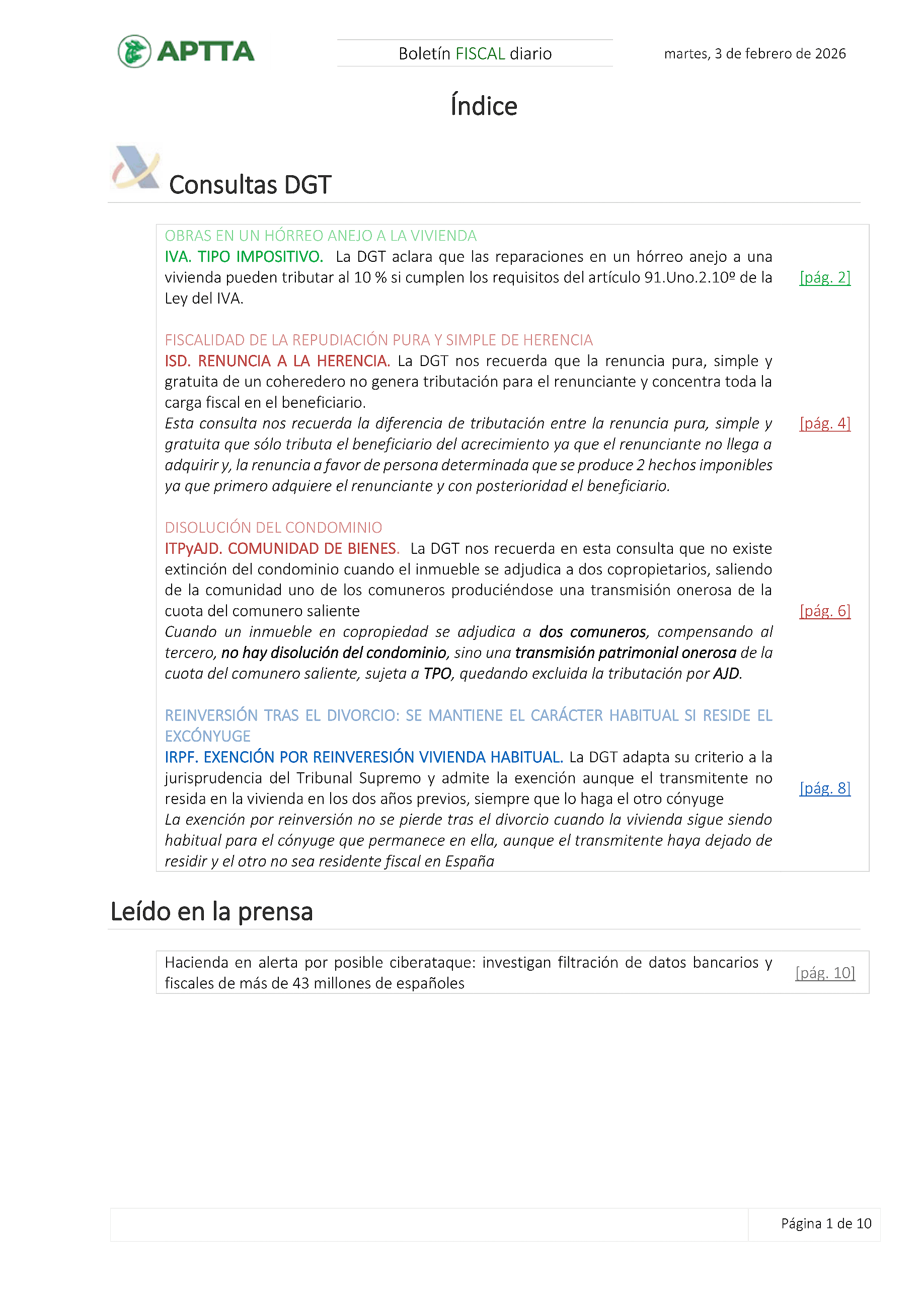 Boletín fiscal 03/02/2026