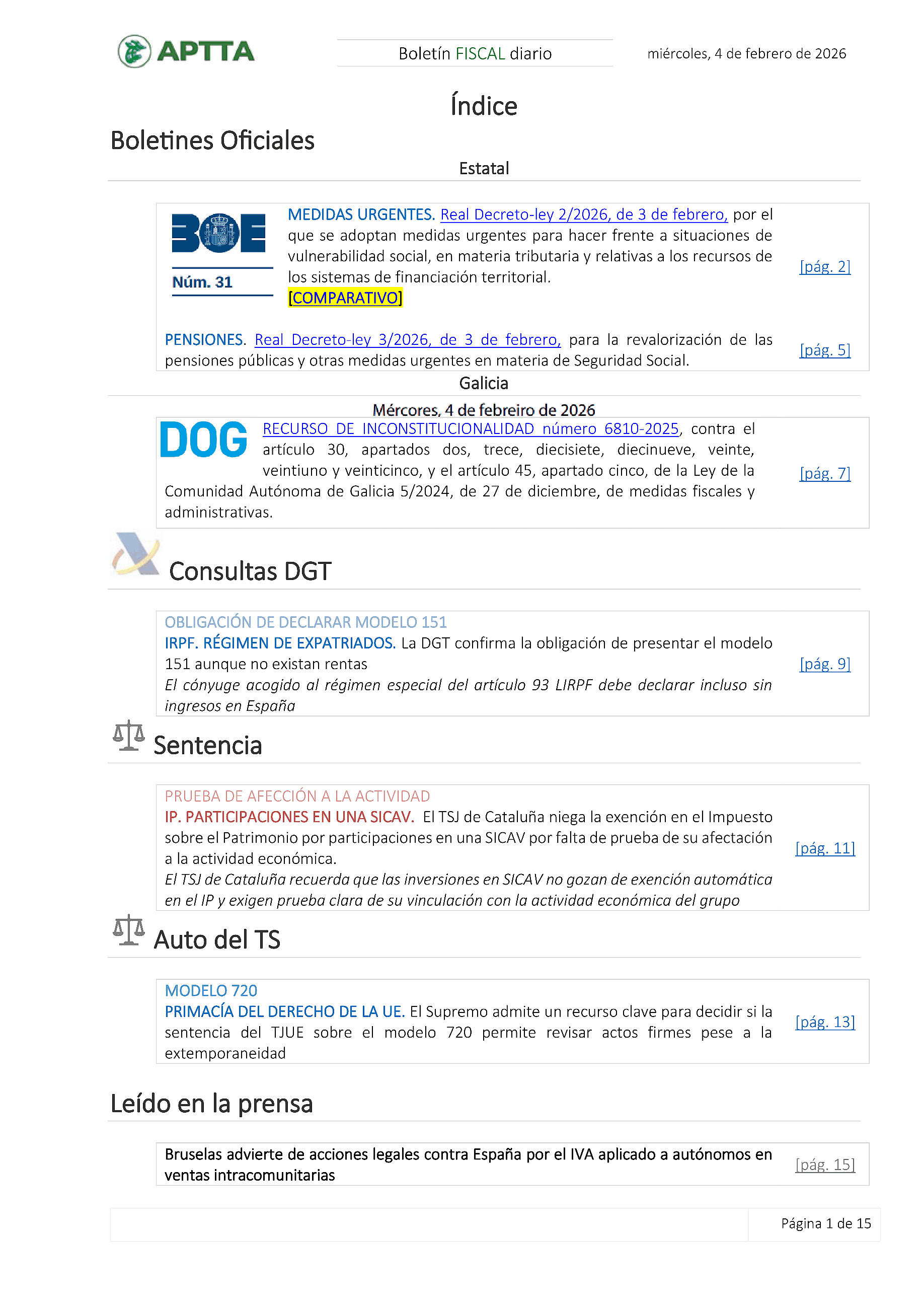 Boletín fiscal 04/02/2026