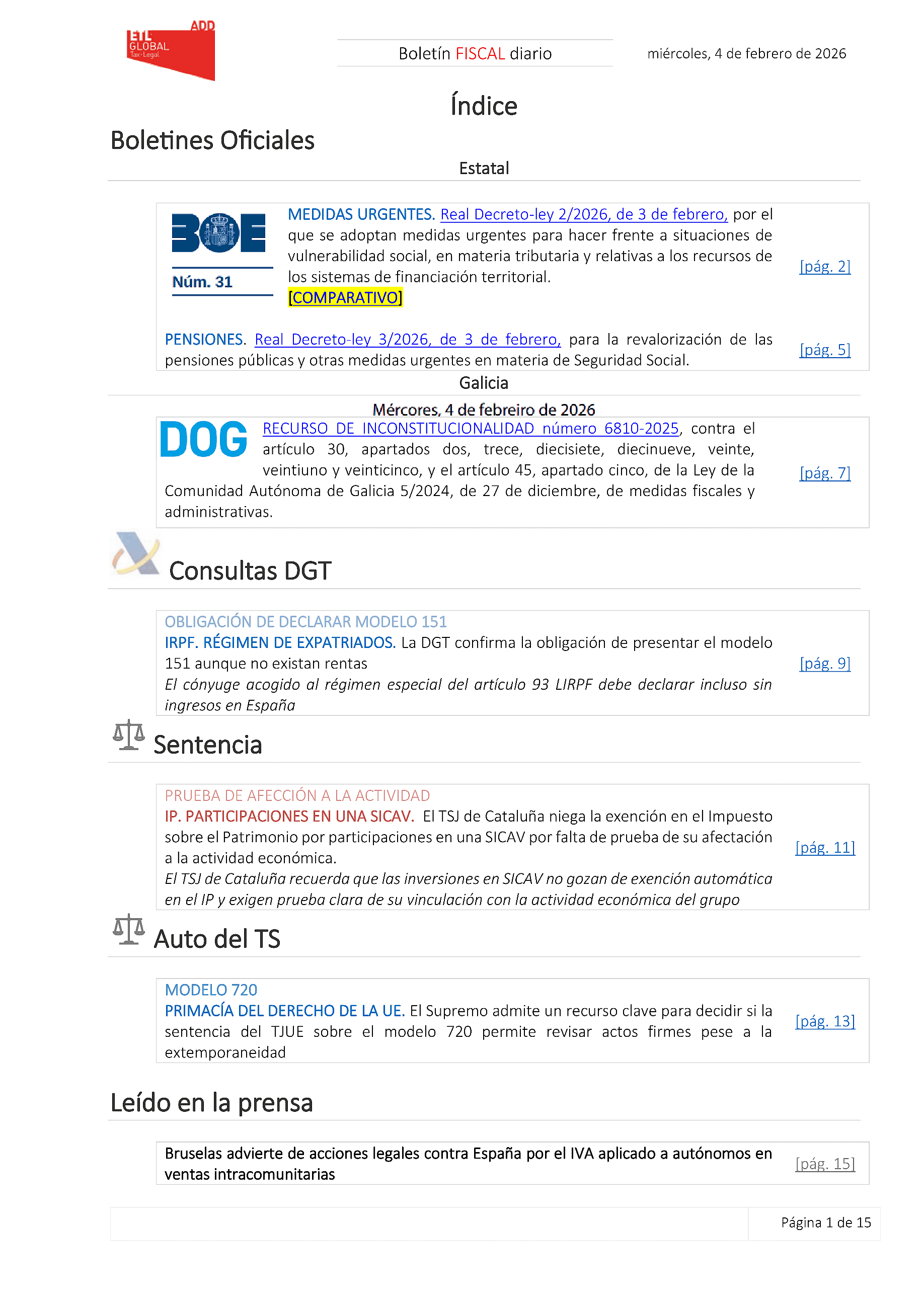 Boletín fiscal 04/02/2026