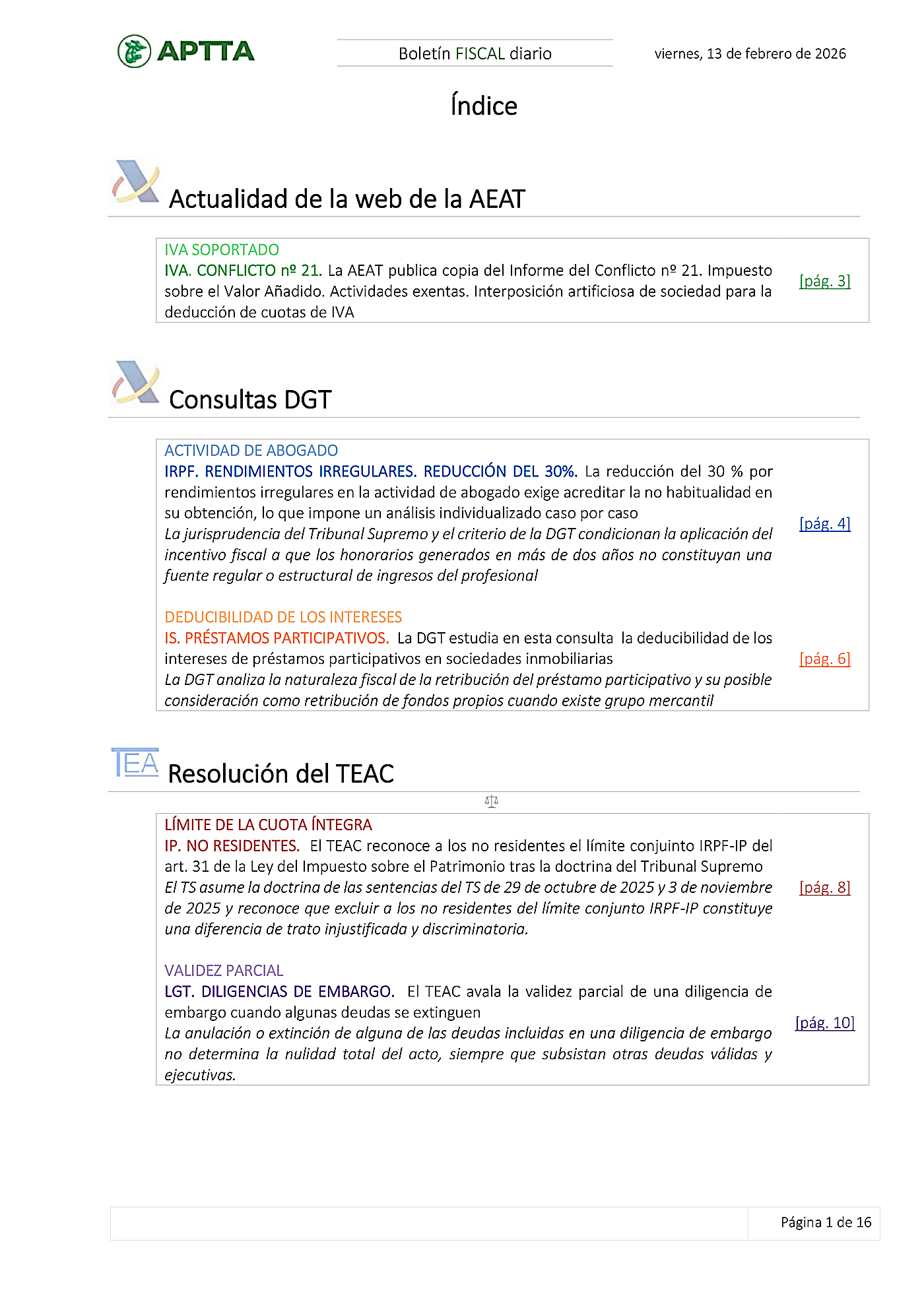 Boletín fiscal 13/02/2026