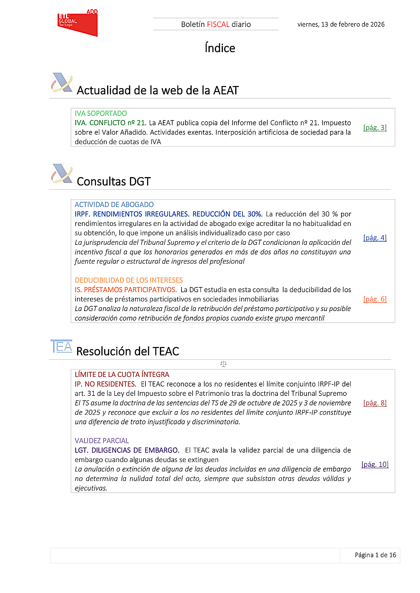 Boletín fiscal 13/02/2026
