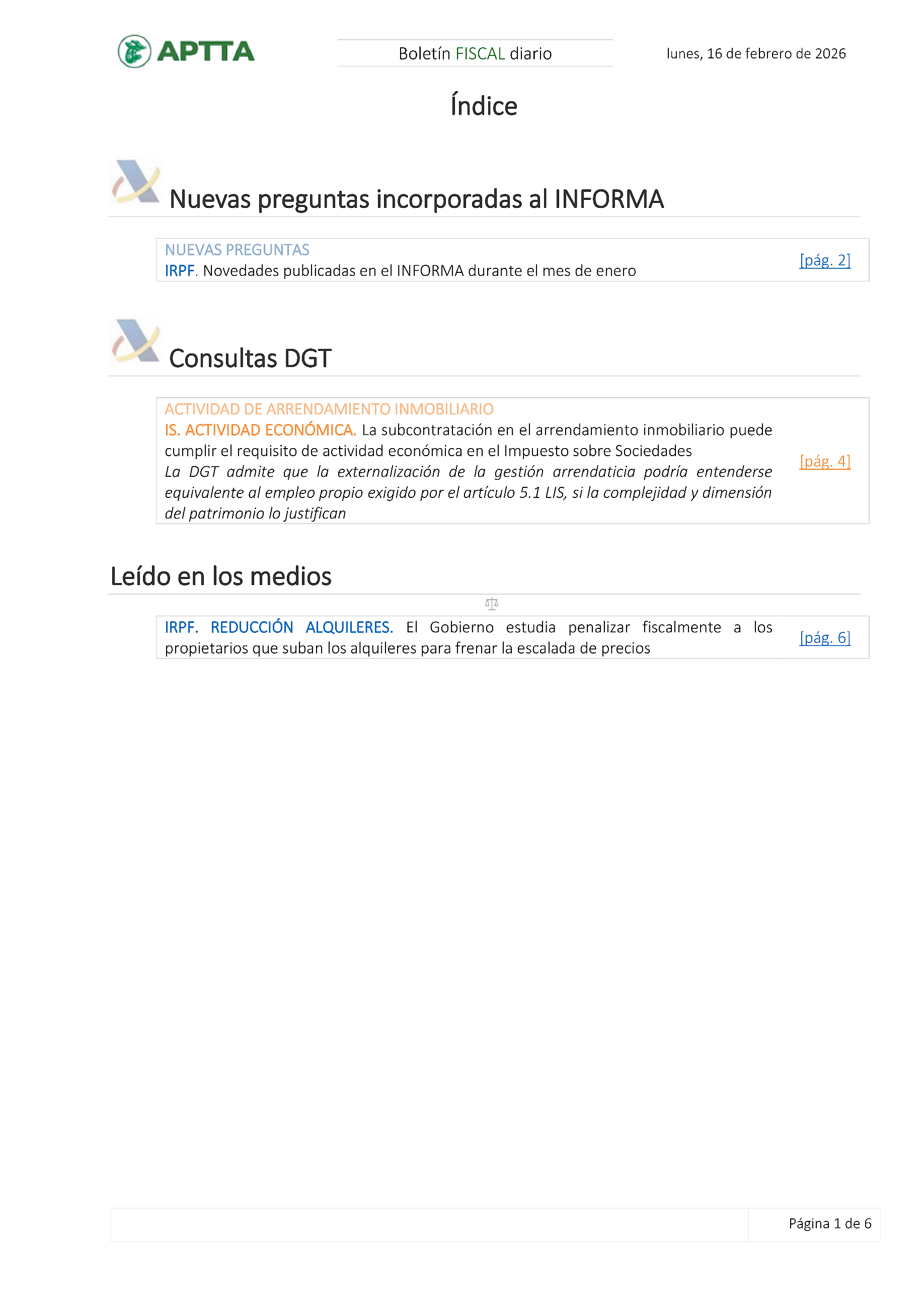 Boletín fiscal 16/02/2026