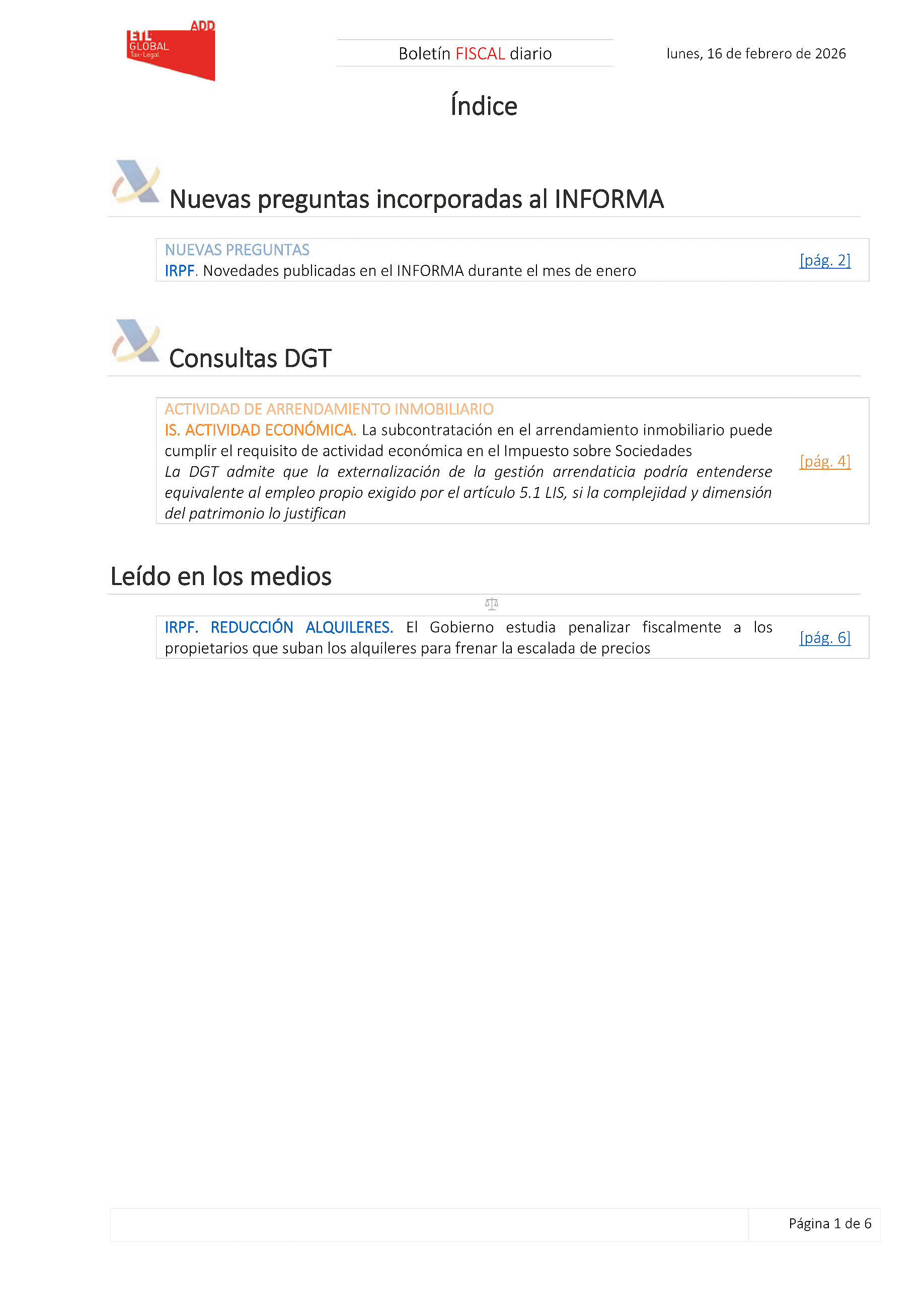Boletín fiscal 16/02/2026