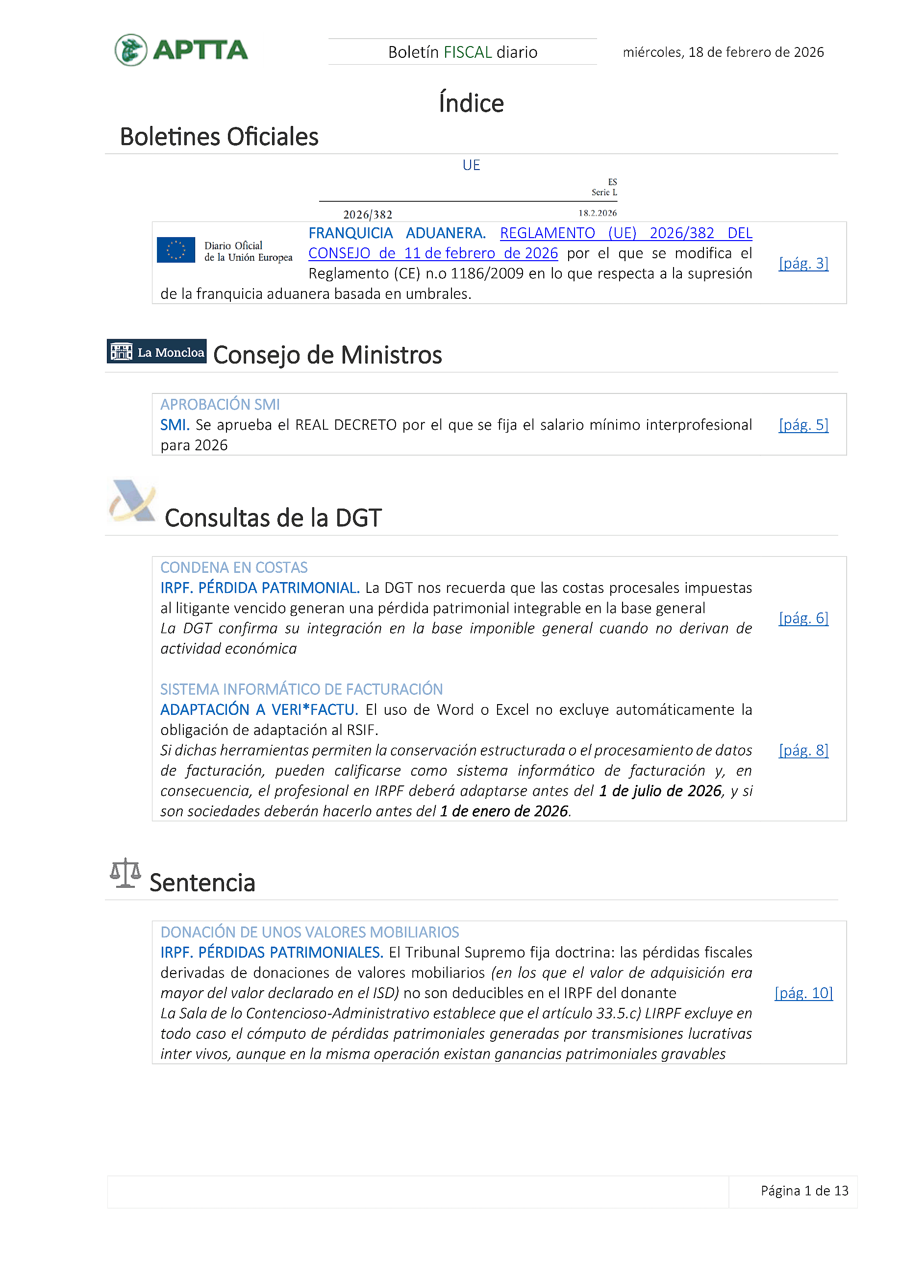 Boletín fiscal 18/02/2026