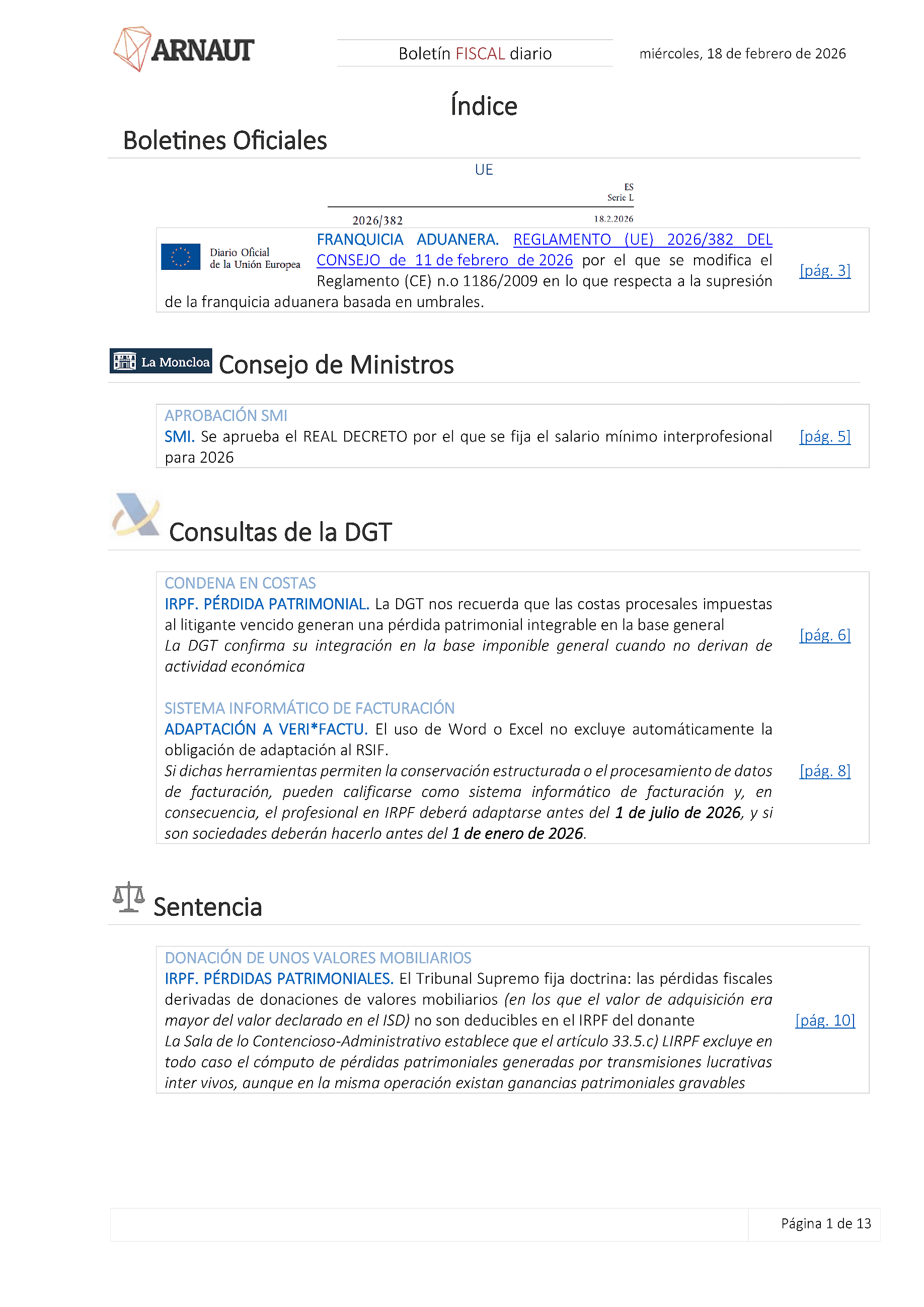 Boletín fiscal 18/02/2026