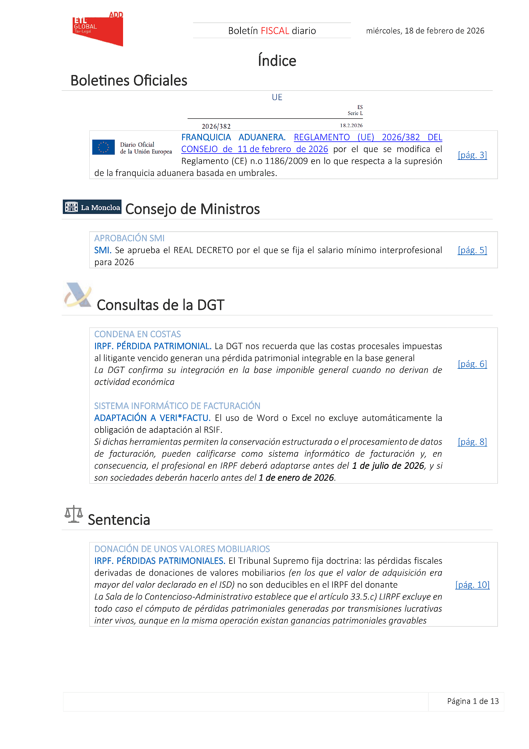 Boletín fiscal 18/02/2026