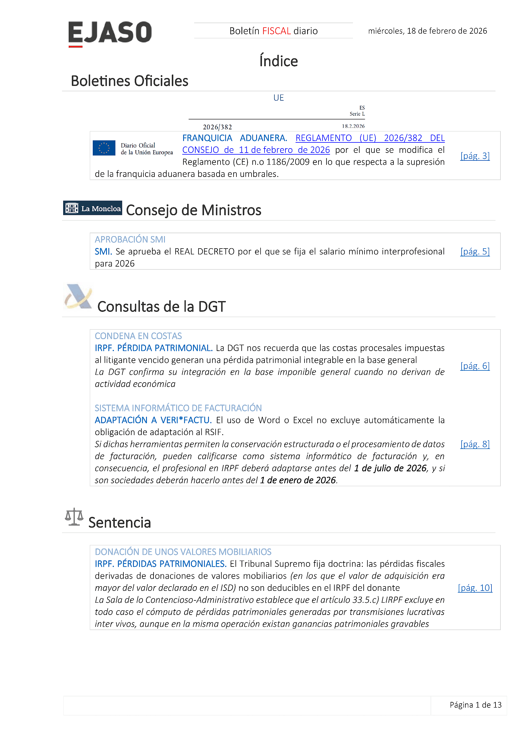 Boletín fiscal 18/02/2026
