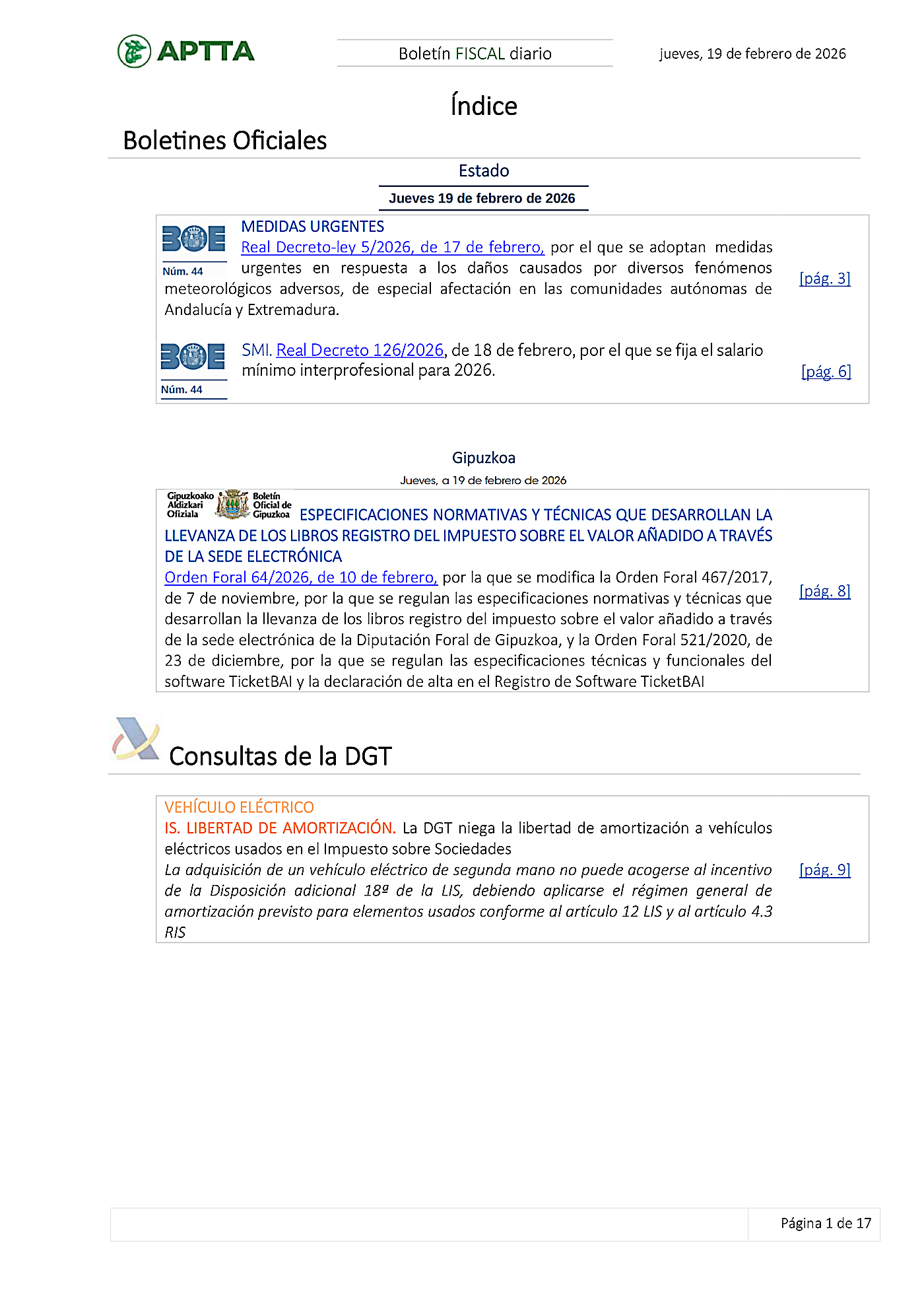 Boletín fiscal 19/02/2026