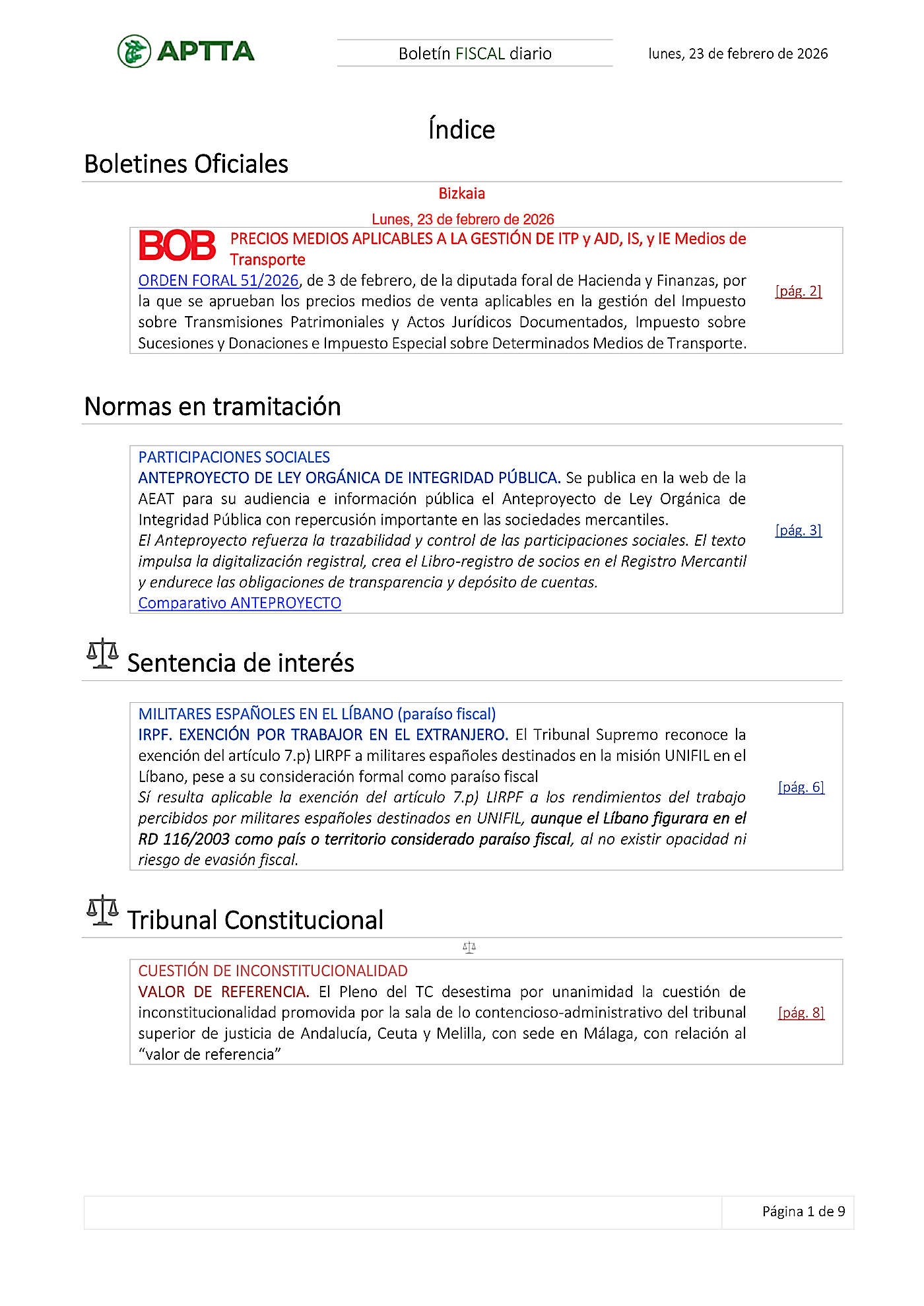 Boletín fiscal 23/02/2026