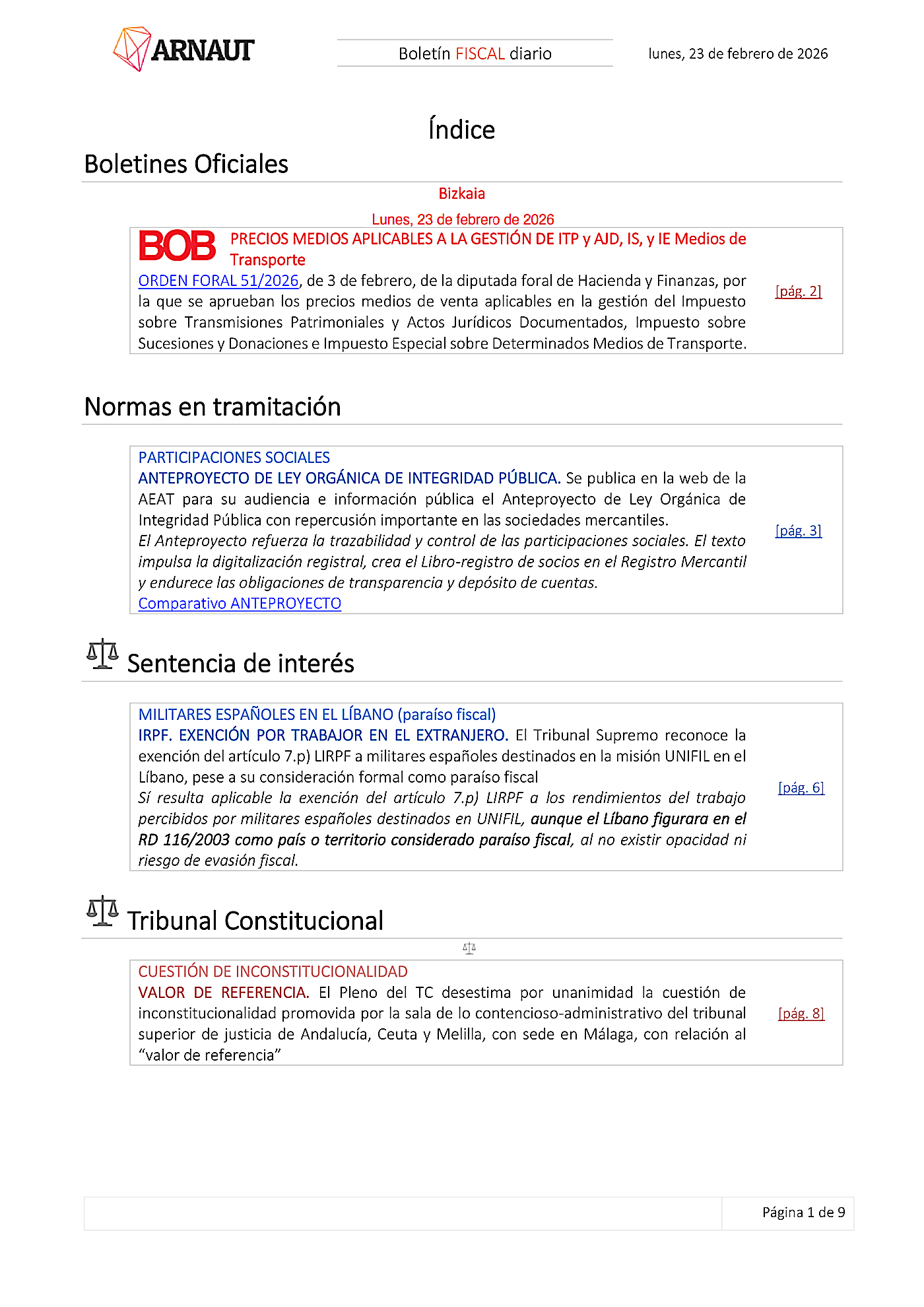 Boletín fiscal 23/02/2026