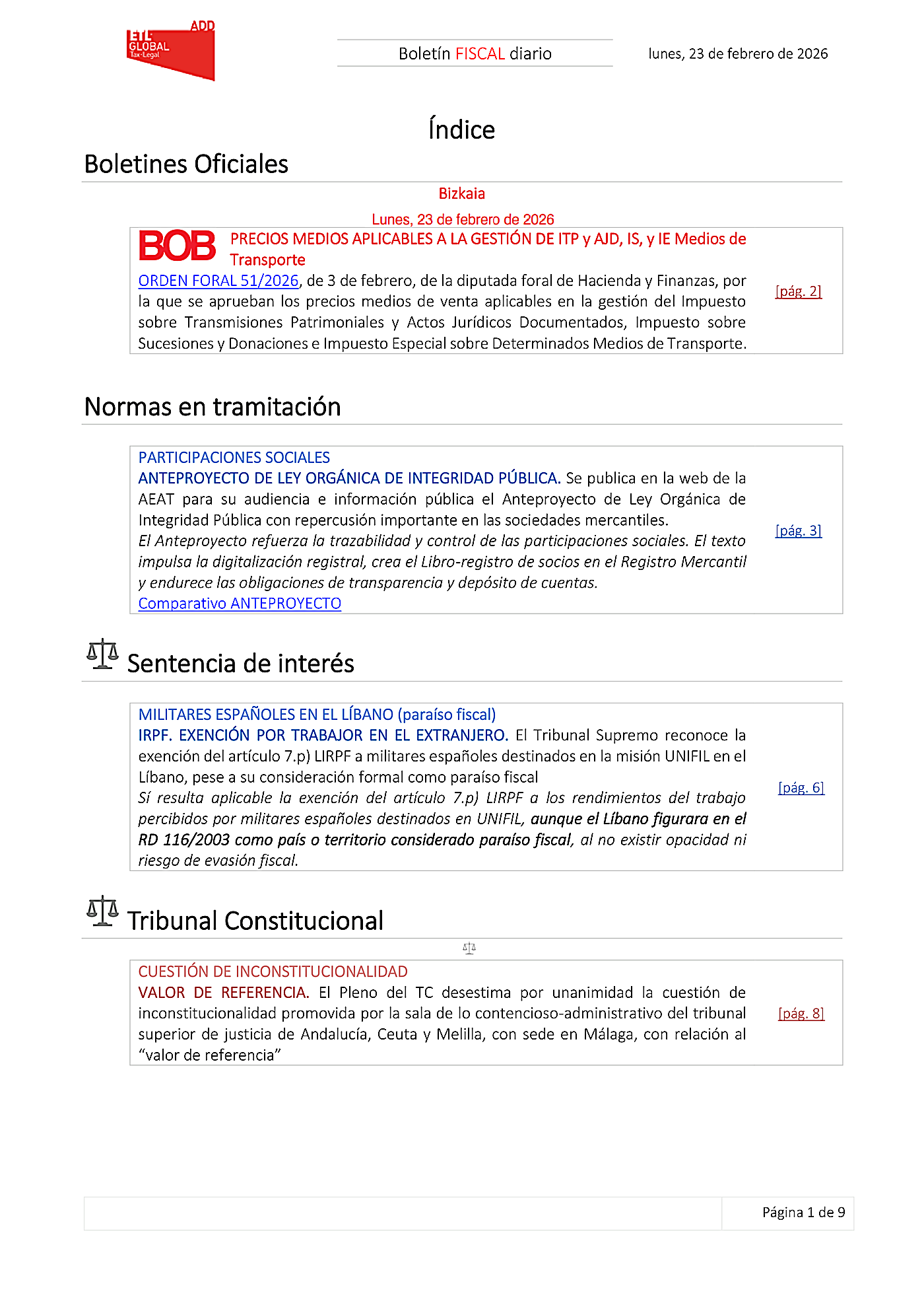 Boletín fiscal 23/02/2026
