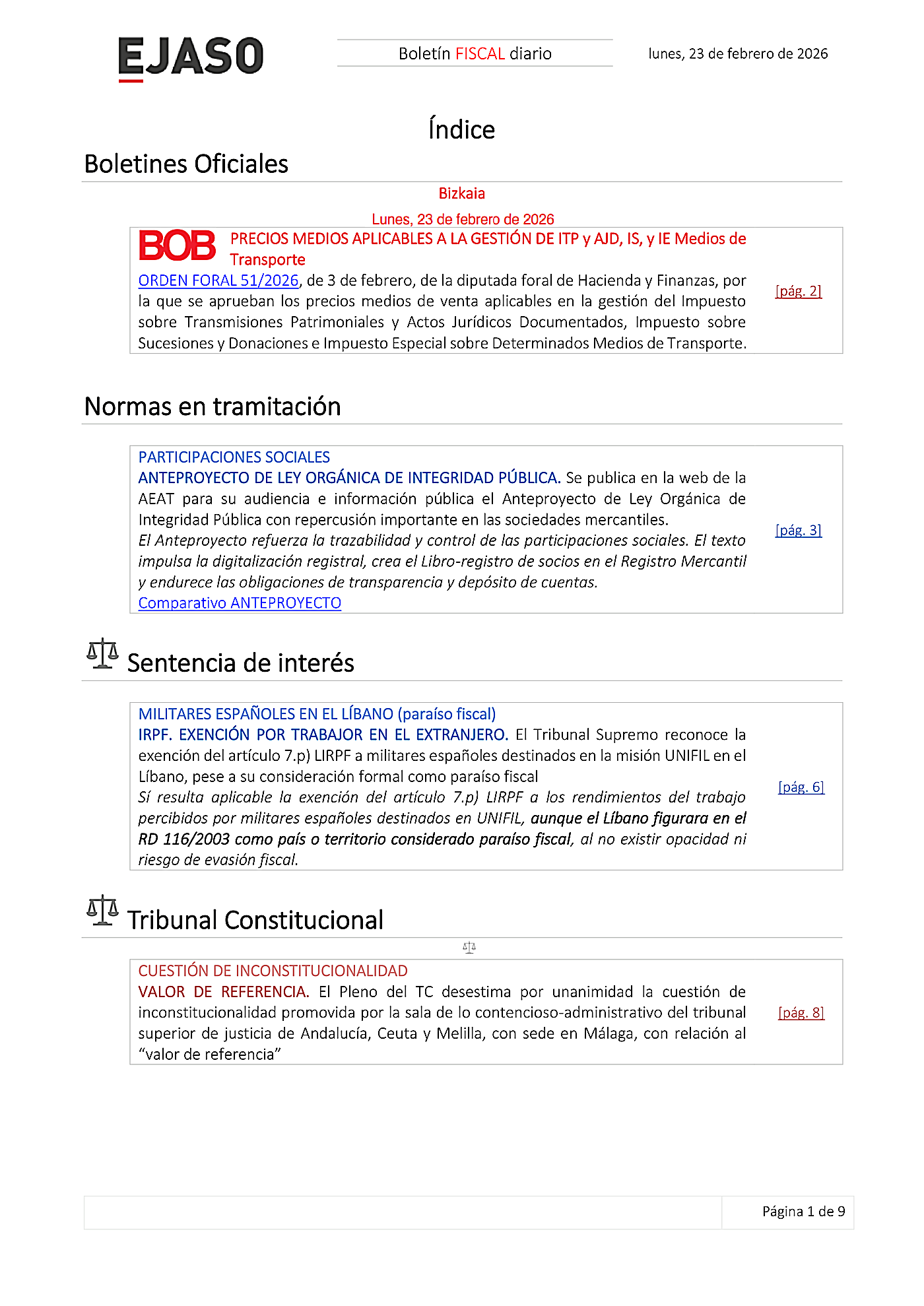 Boletín fiscal 23/02/2026