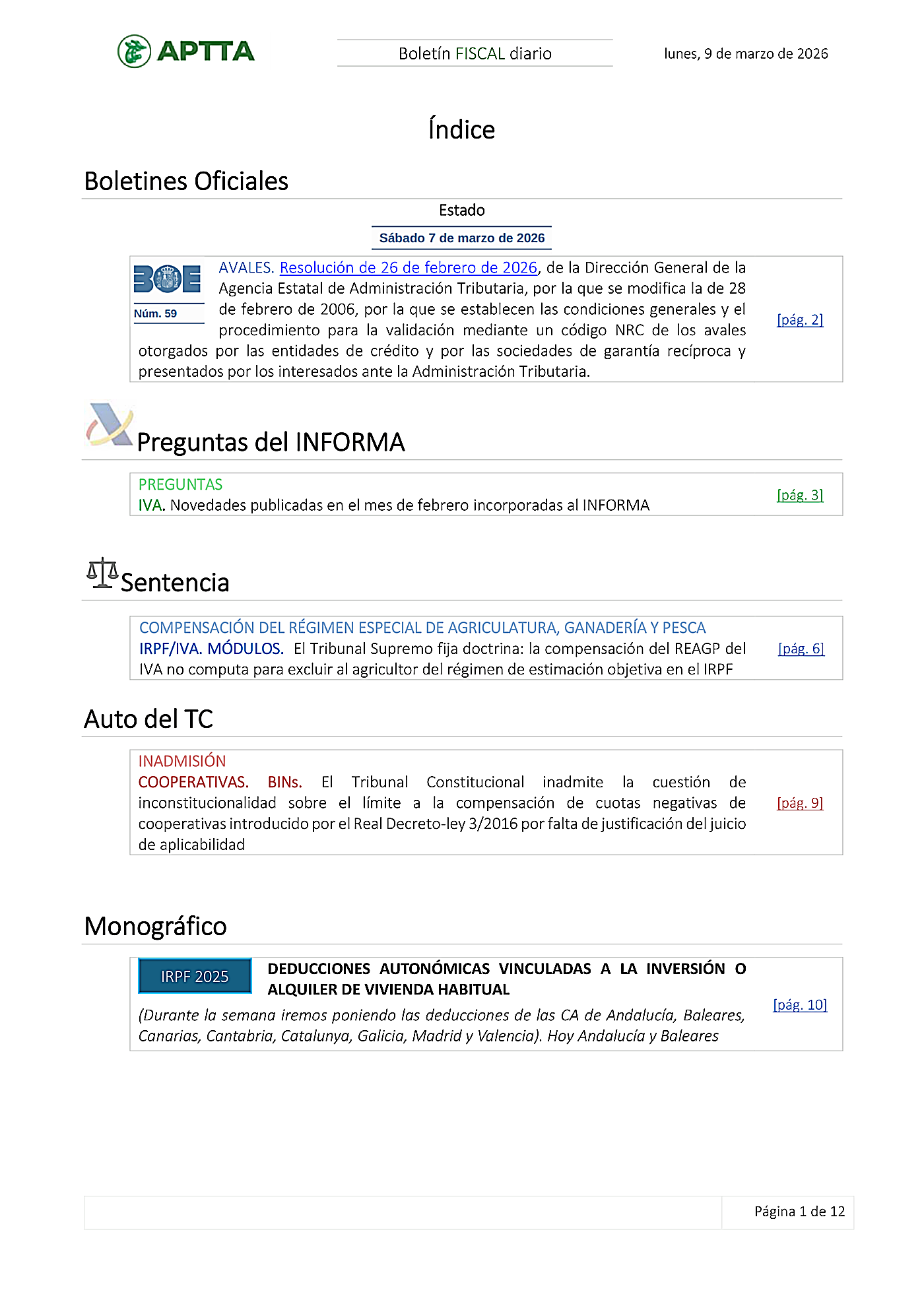 Boletín fiscal 09/03/2026