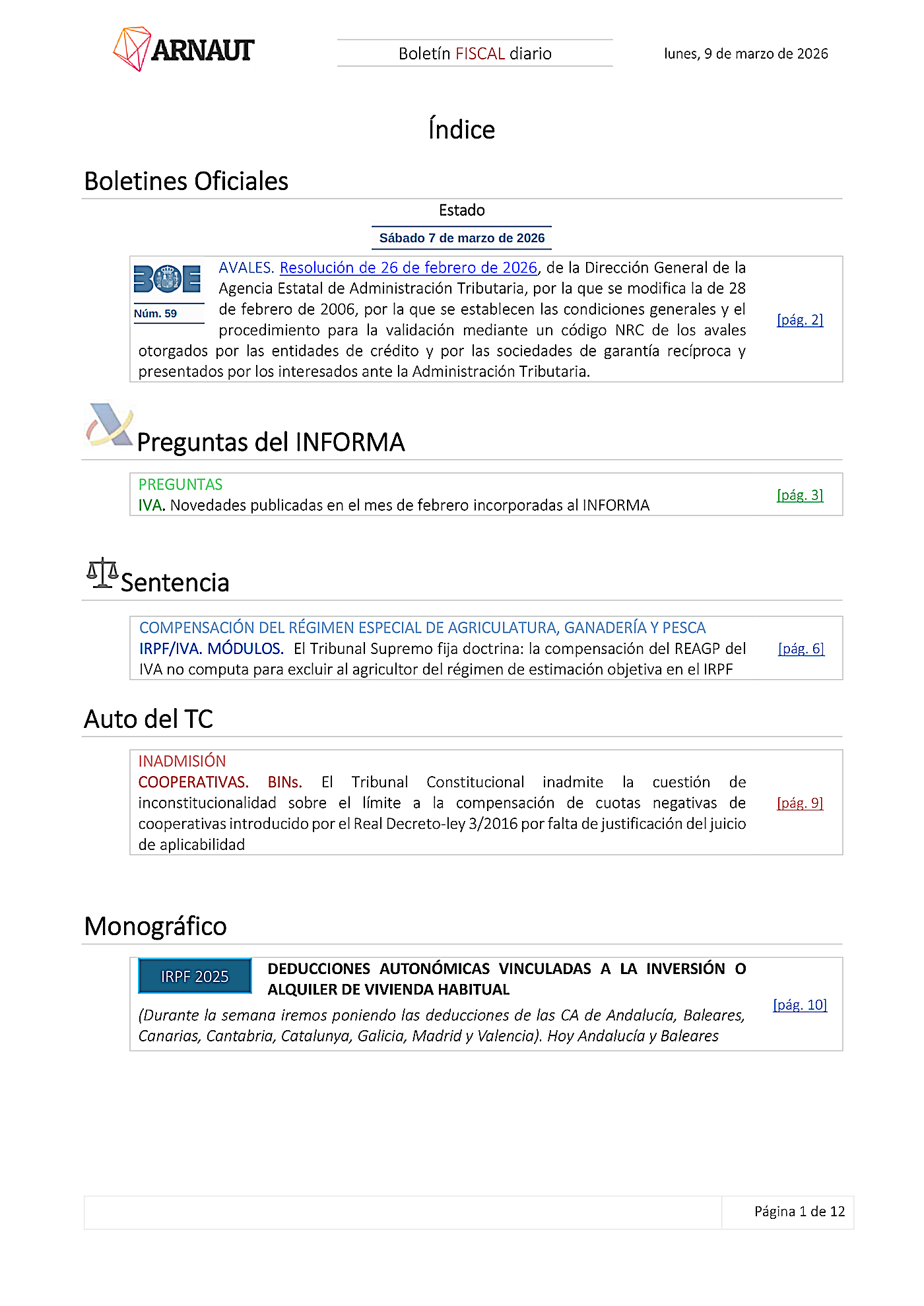 Boletín fiscal 09/03/2026