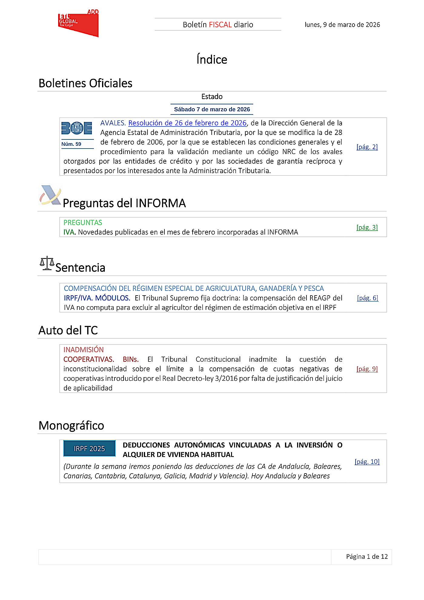 Boletín fiscal 09/03/2026