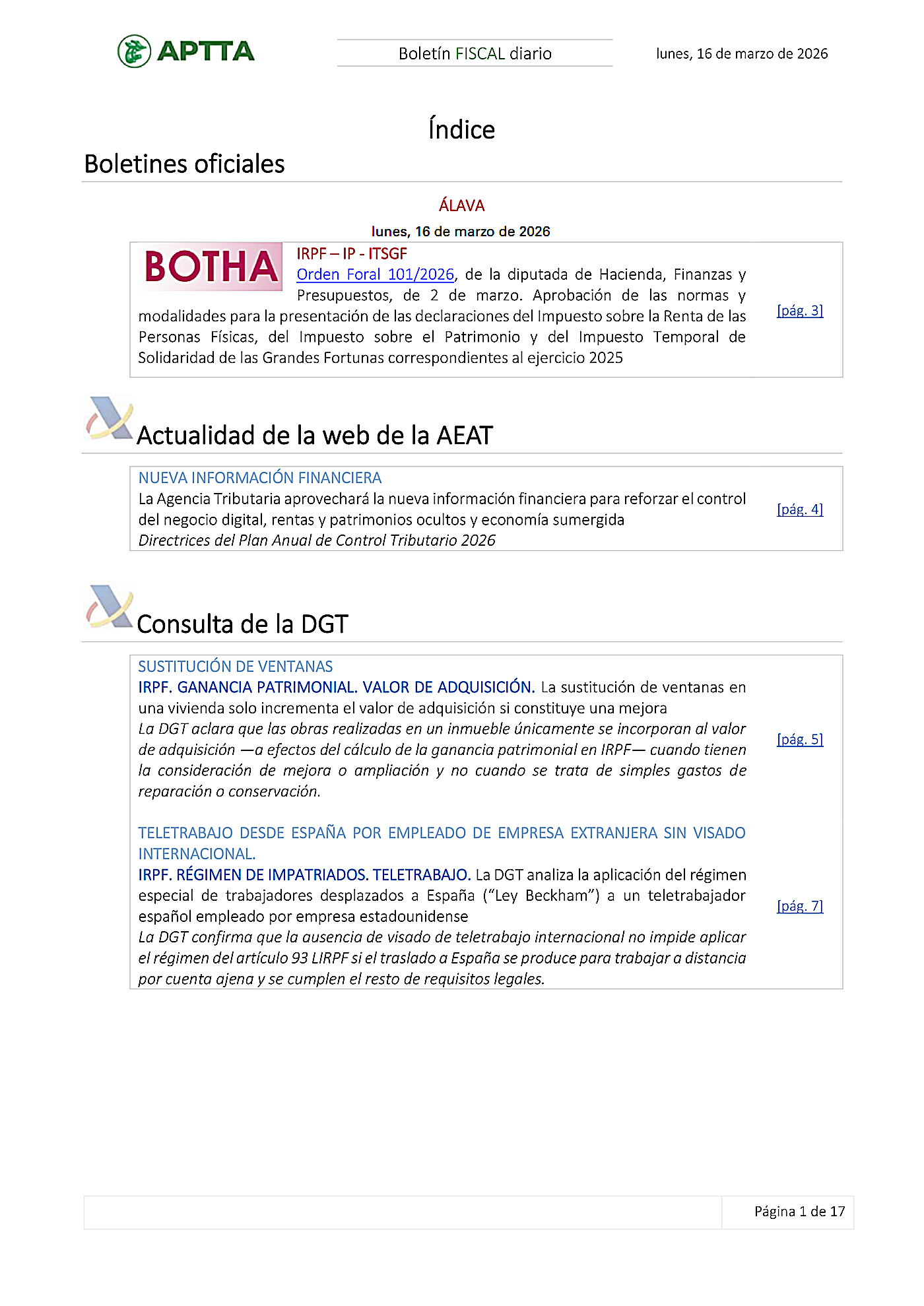 Boletín fiscal 16/03/2026