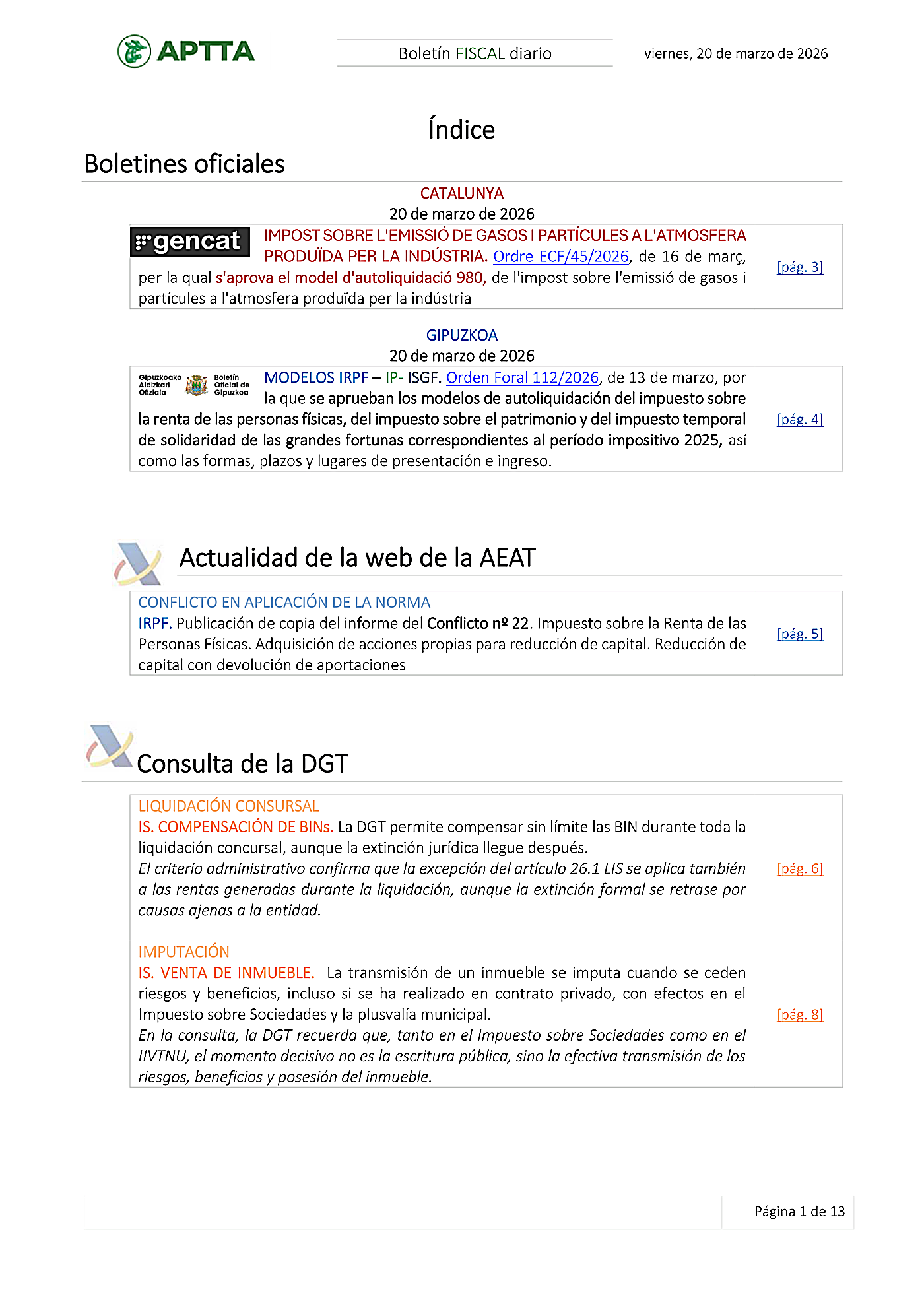 Boletín fiscal 20/03/2026
