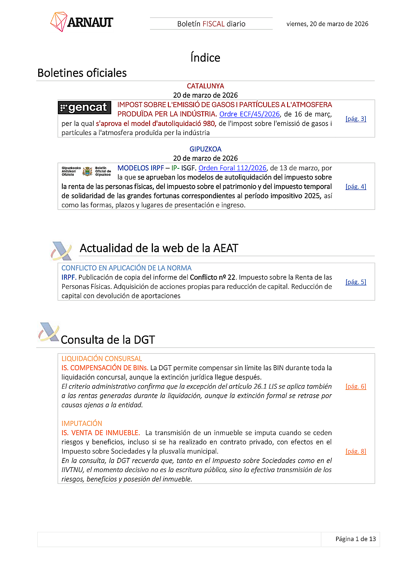 Boletín fiscal 20/03/2026
