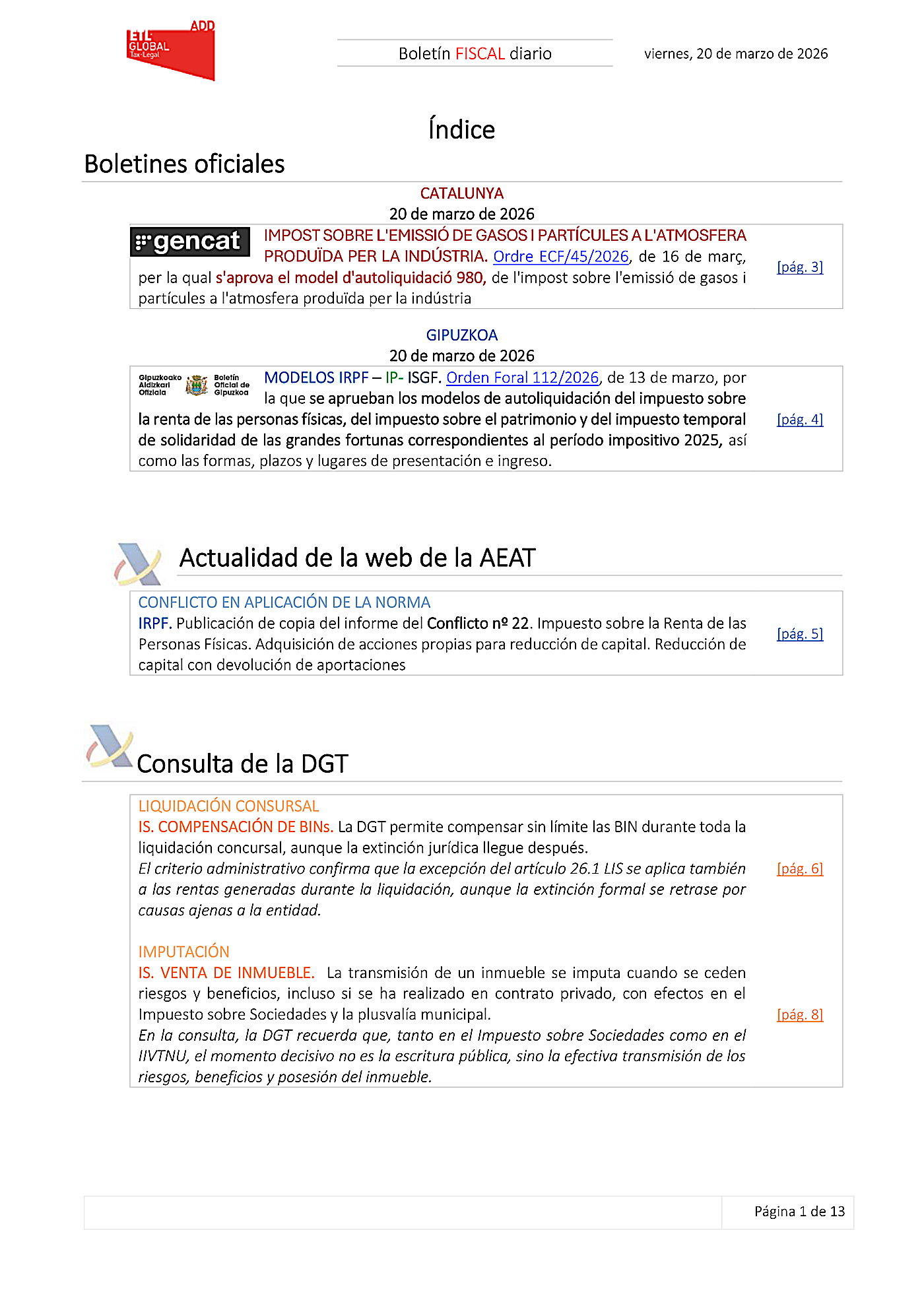 Boletín fiscal 20/03/2026