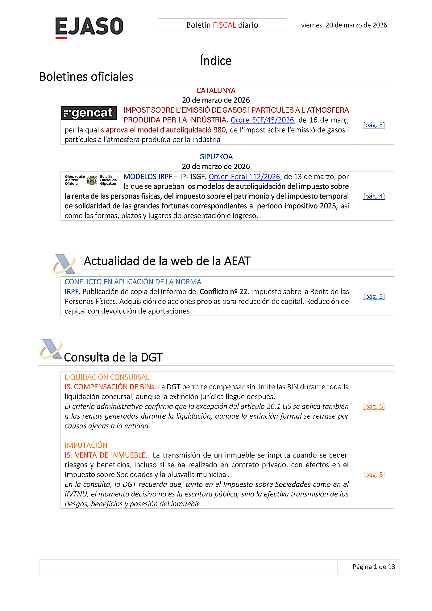 Boletín fiscal 20/03/2026