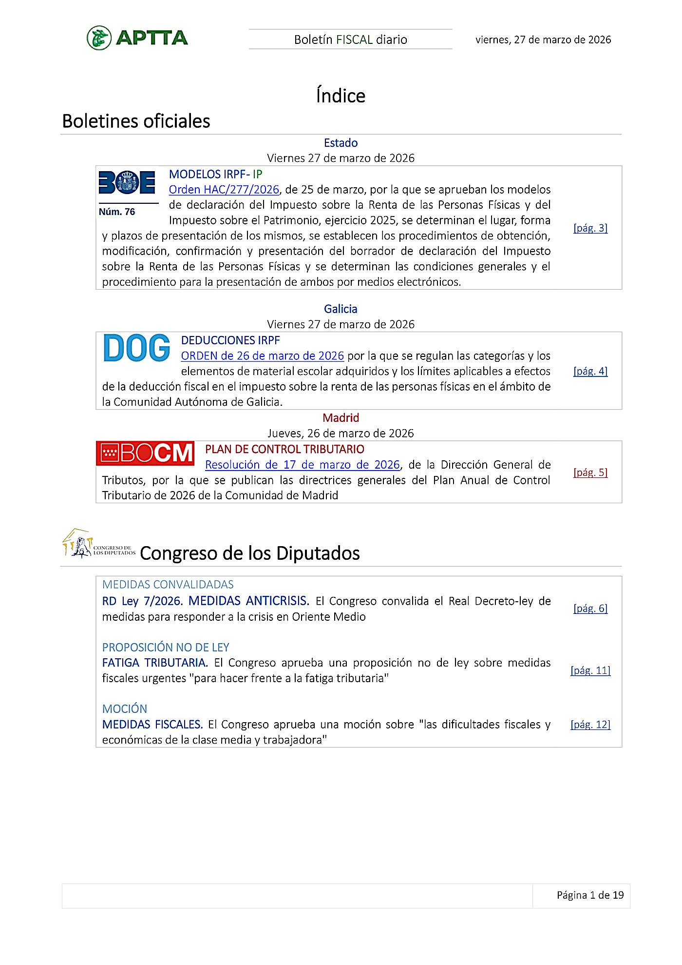 Boletín fiscal 27/03/2026