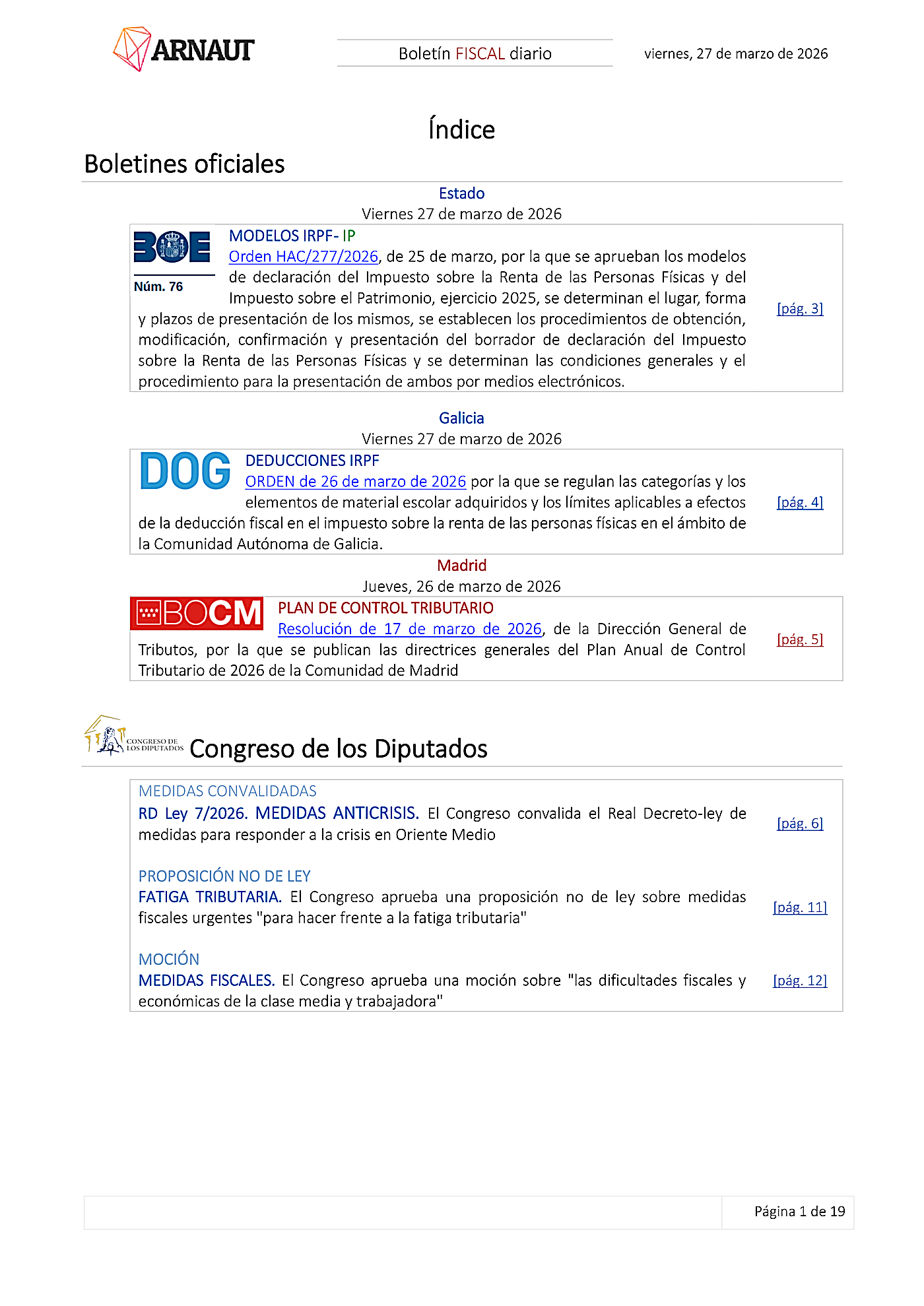 Boletín fiscal 27/03/2026