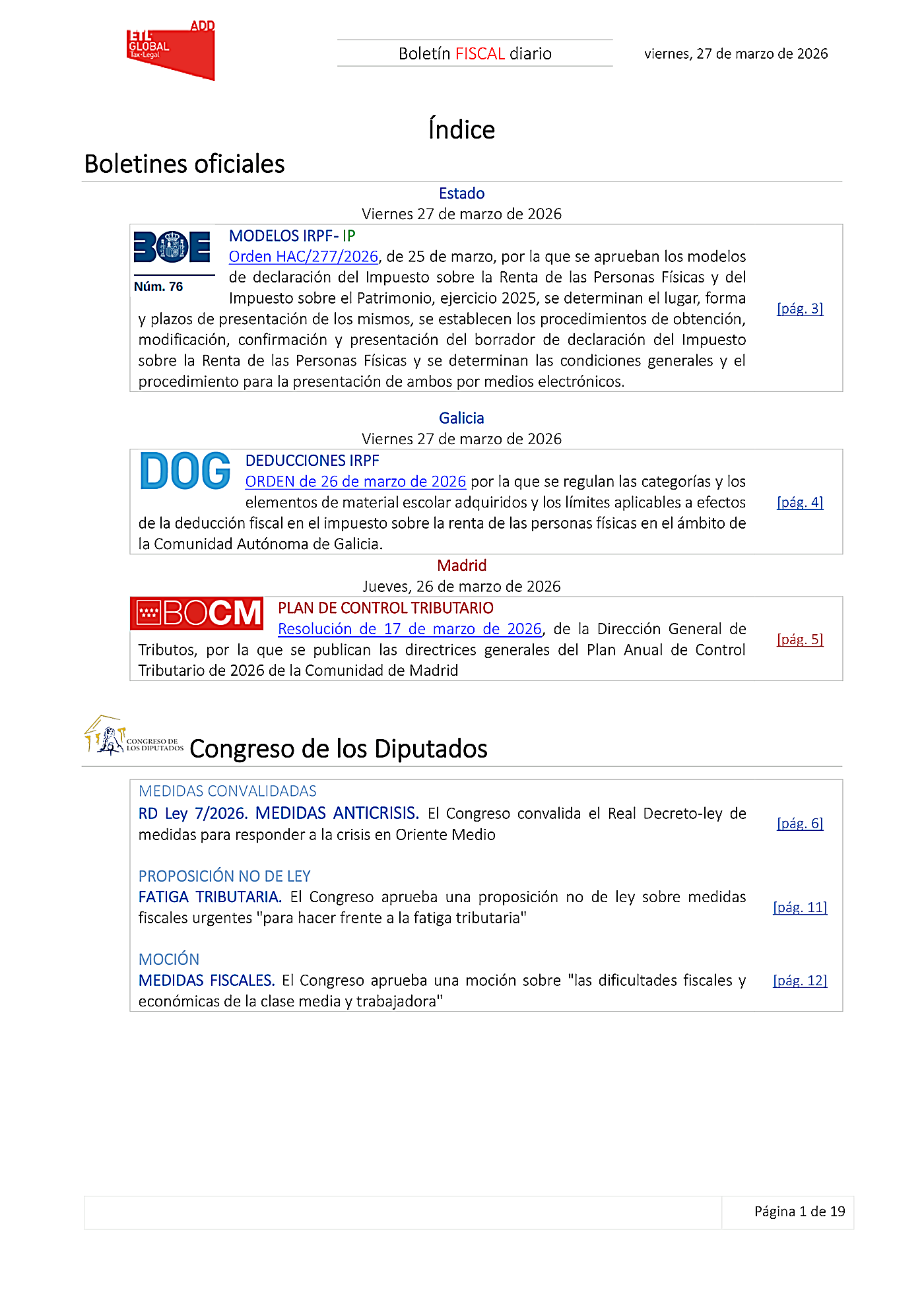 Boletín fiscal 27/03/2026