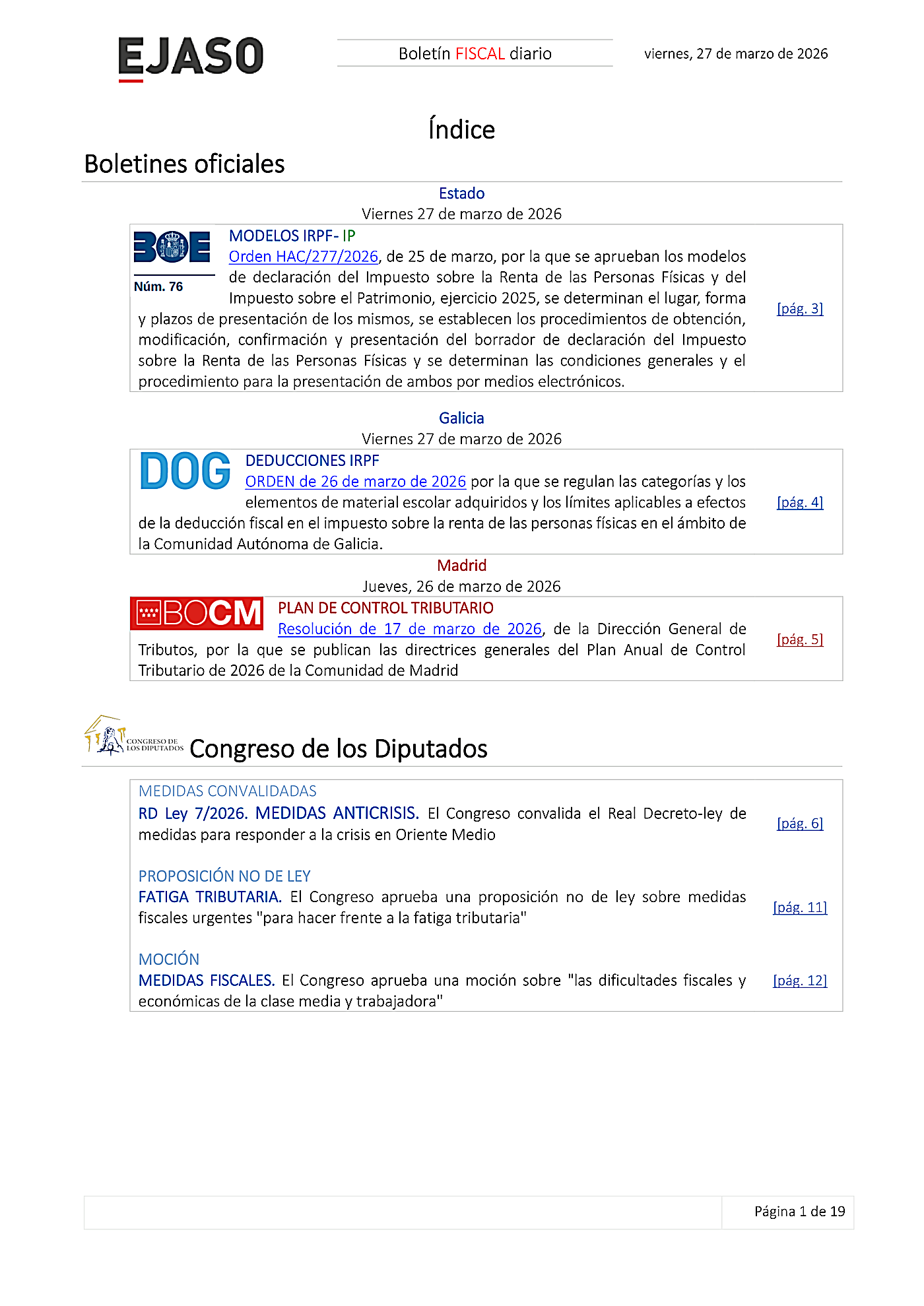 Boletín fiscal 27/03/2026